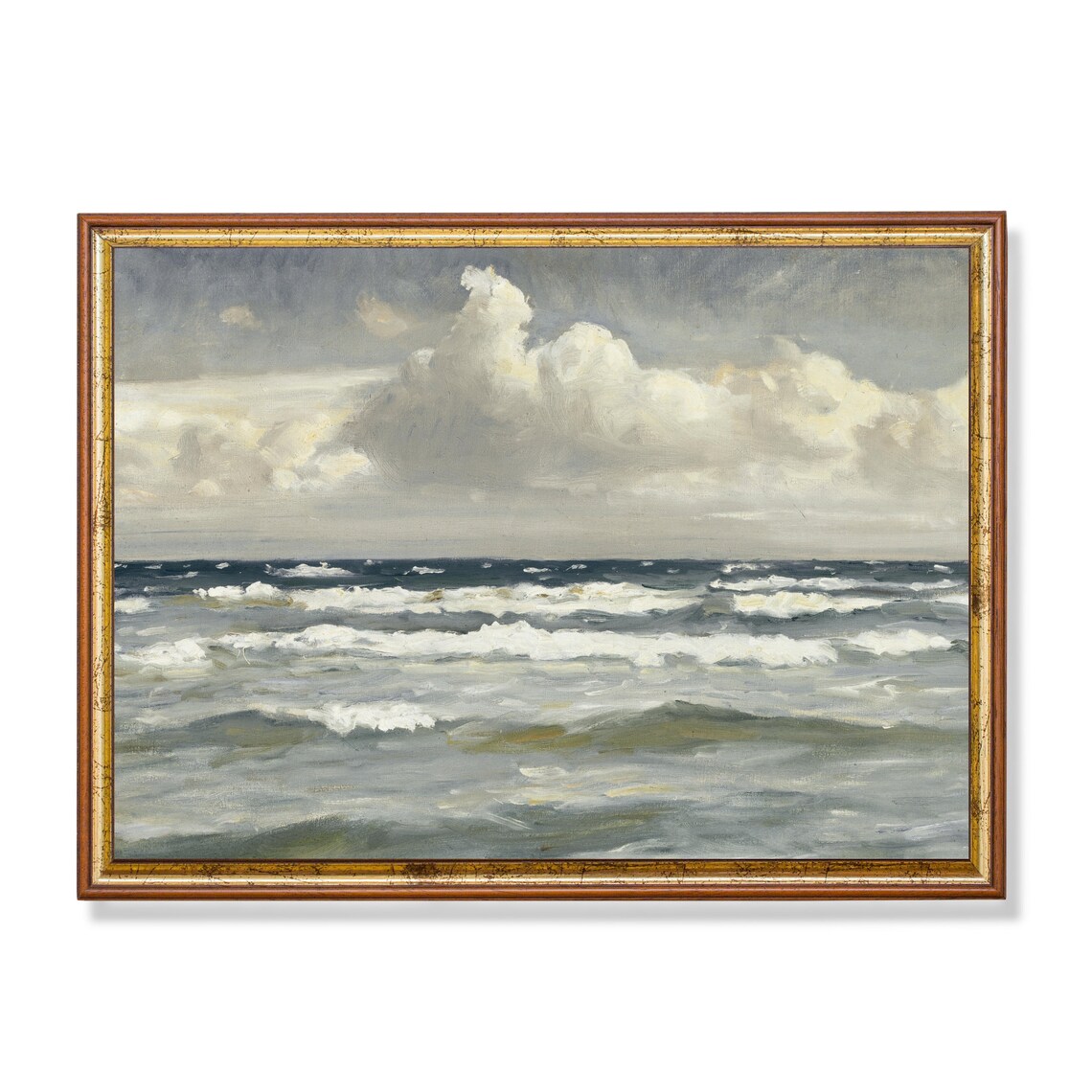 Foaming Whitecaps on the Open Sea Antique Seascape Painting Poster
