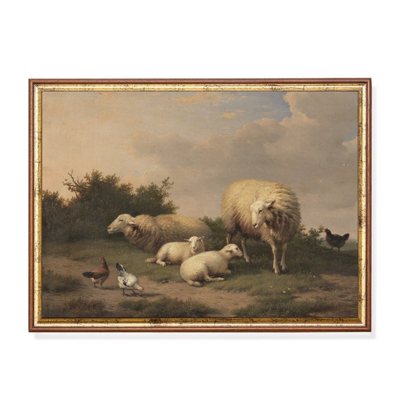 Vintage Sheep and Lamb Farmhouse Art Print