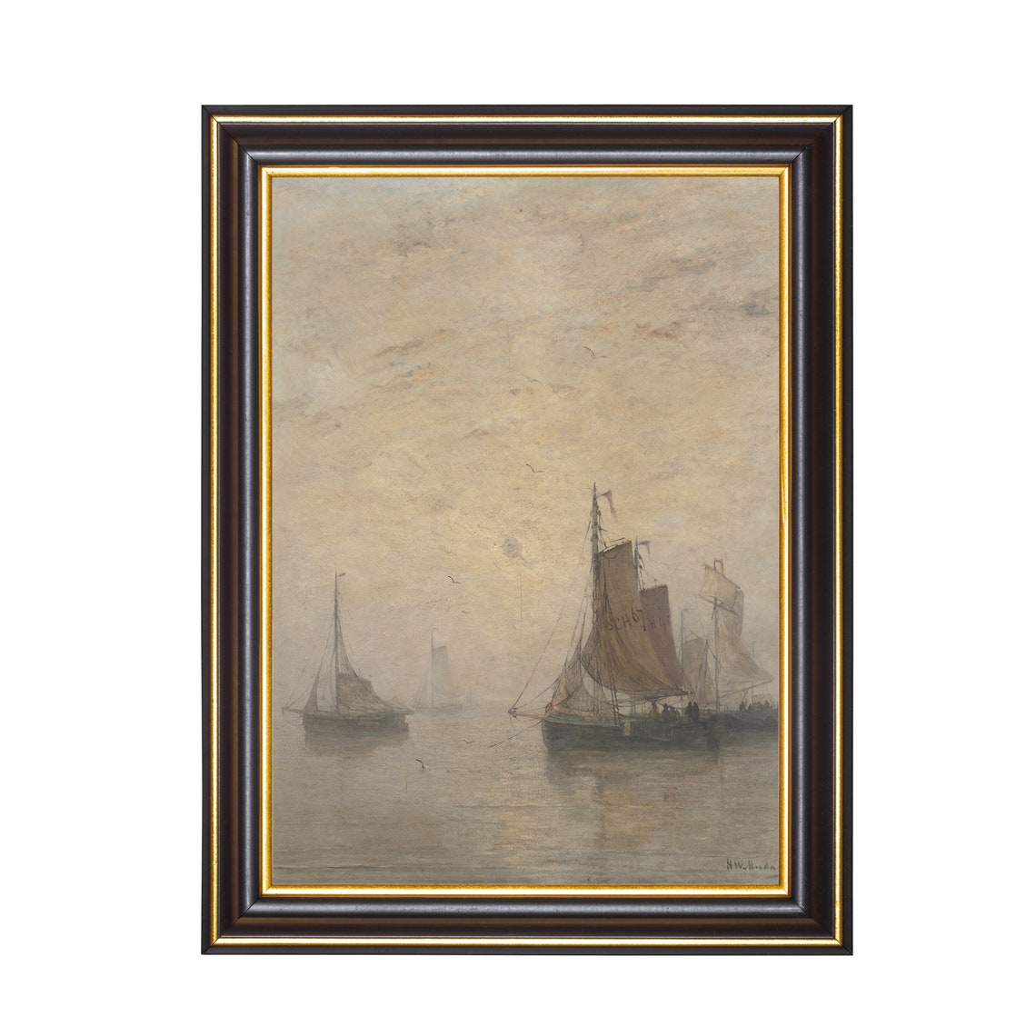 Vintage Sailing Ship Painting Antique Nautical Decor Muted Seascape Fine Print Neutral Artwork Wall Art - Image 2