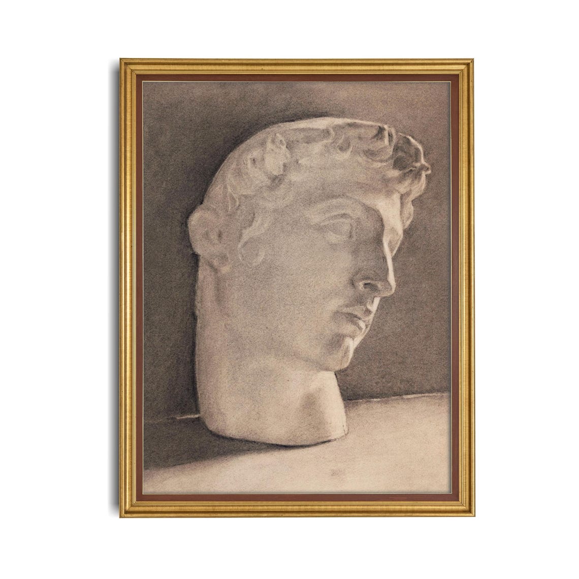 Classical Greek Marble Statue Head Sepia Charcoal Study Poster - Image 4