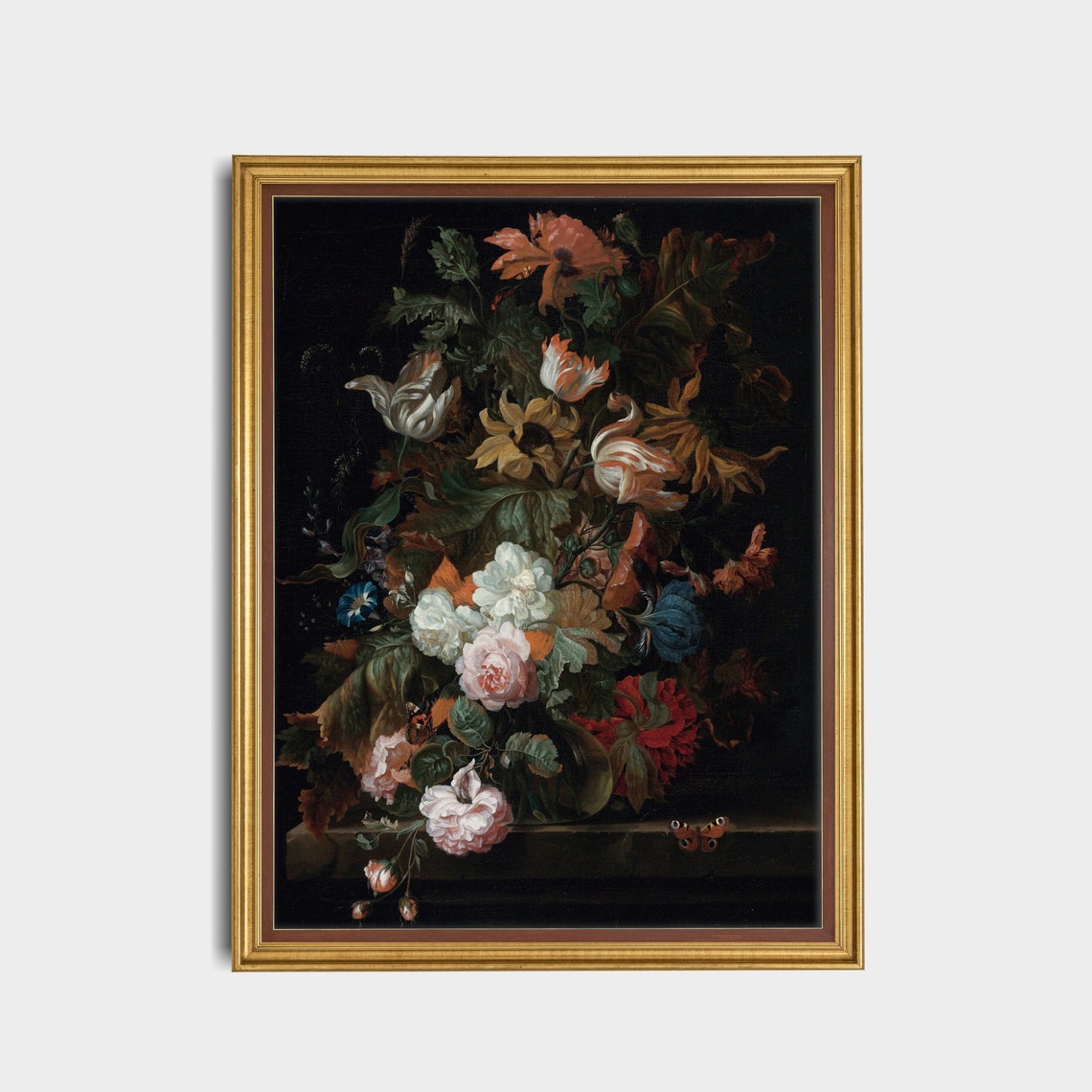 Vintage Dutch Baroque Floral Bouquet Still Life on Black Poster - Image 2