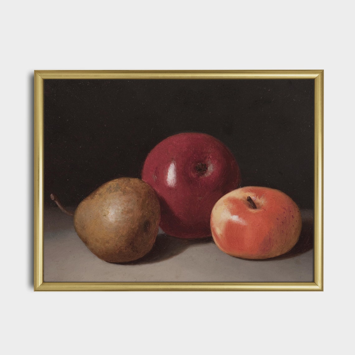Two Apples and a Pear Resting on a Dark Moody Background Poster - Image 5