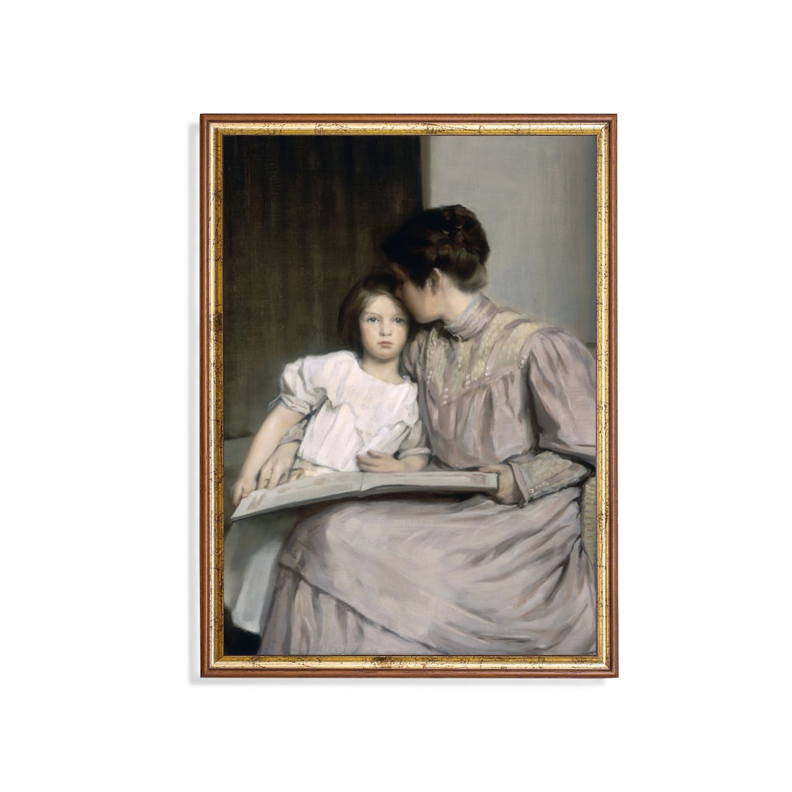 Vintage Mother and Child Reading a Book Together Tender Portrait Poster
