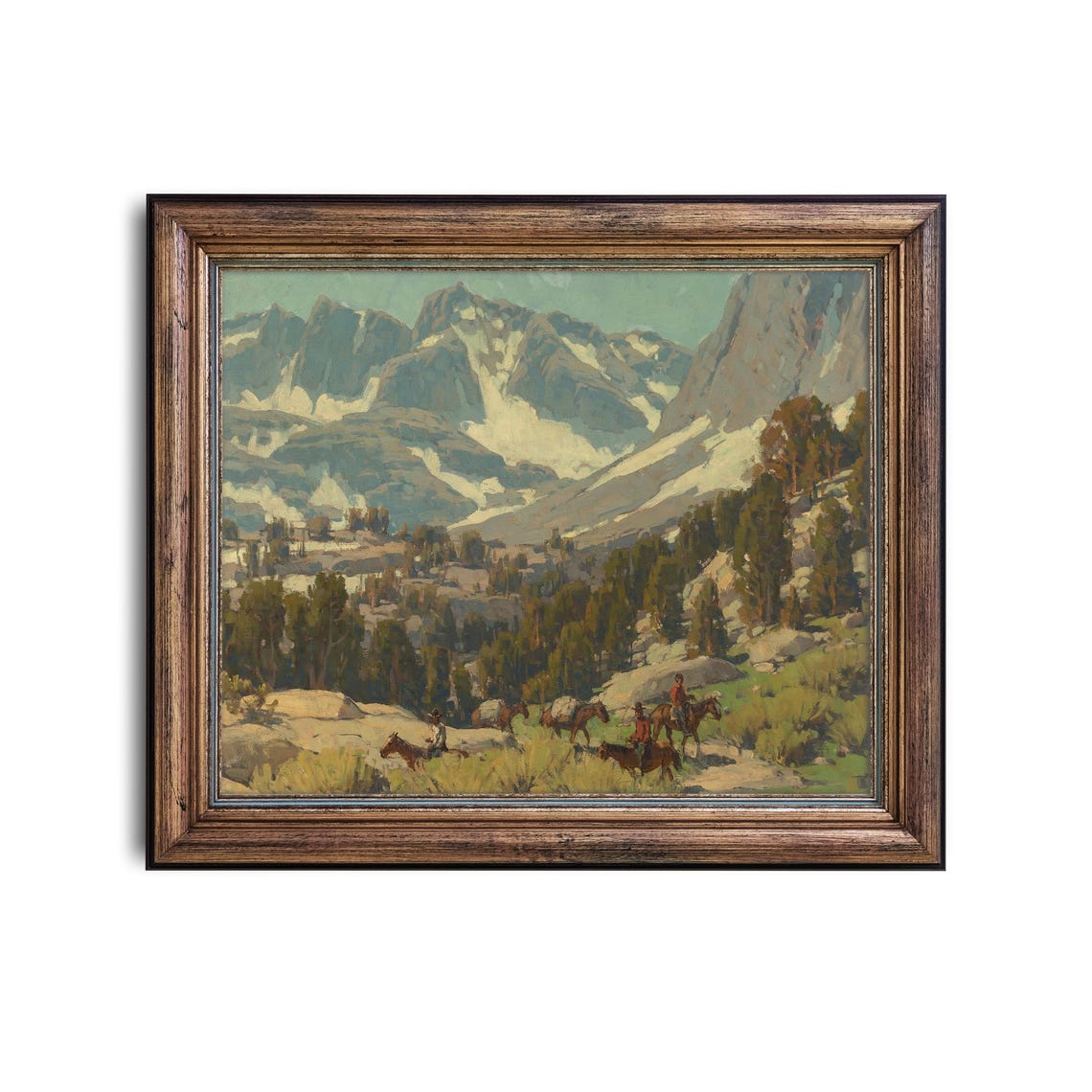 Western Mountain Pack Train Riders Crossing an Alpine Meadow Poster - Image 2
