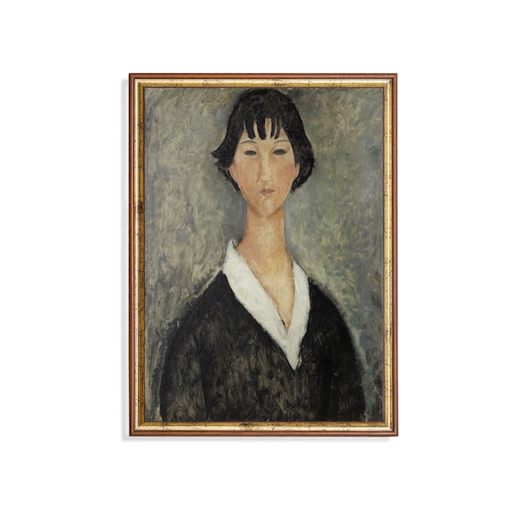 Modigliani Style Portrait Of A Woman In Black Dress Vintage Poster