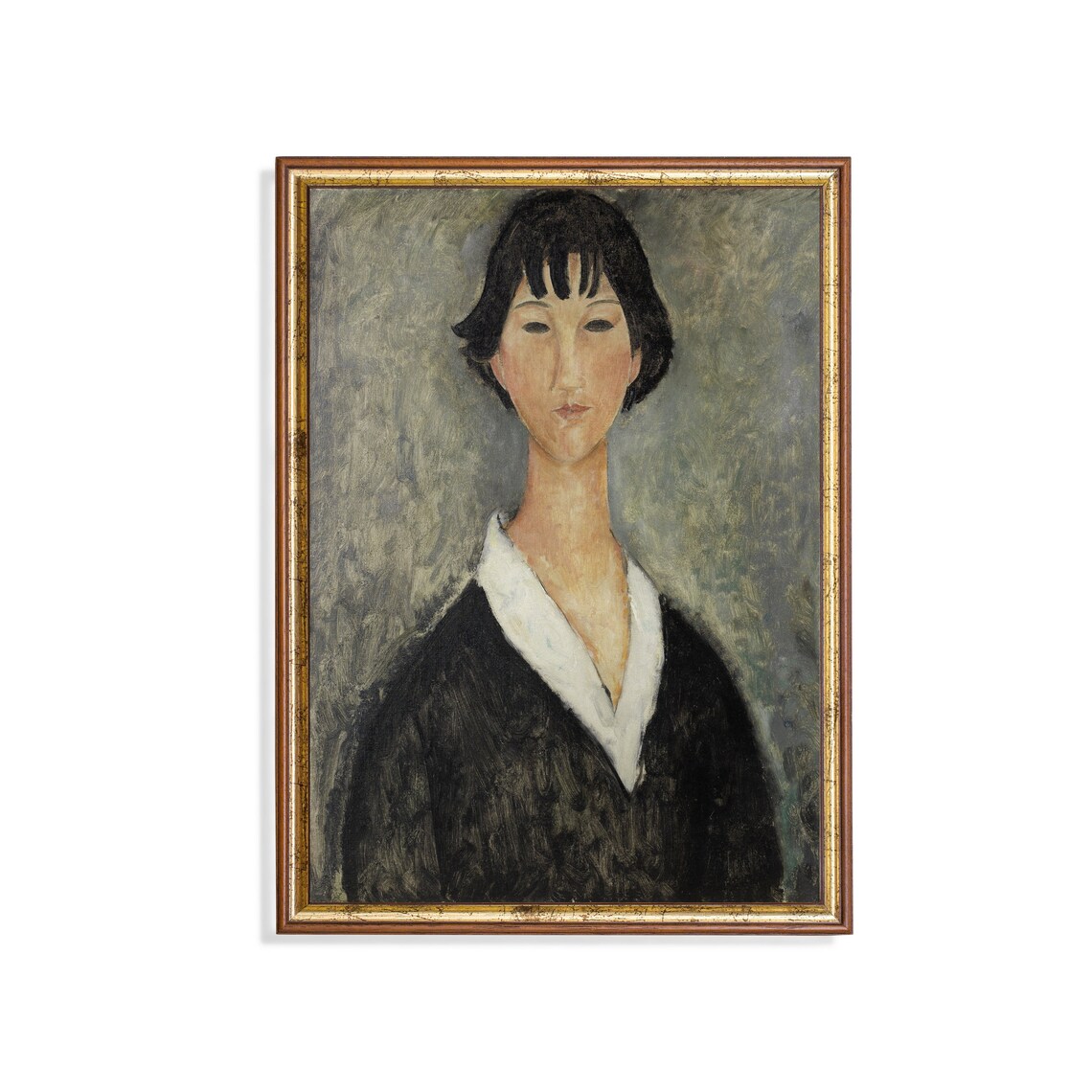 Modigliani Style Portrait Of A Woman In Black Dress Vintage Poster