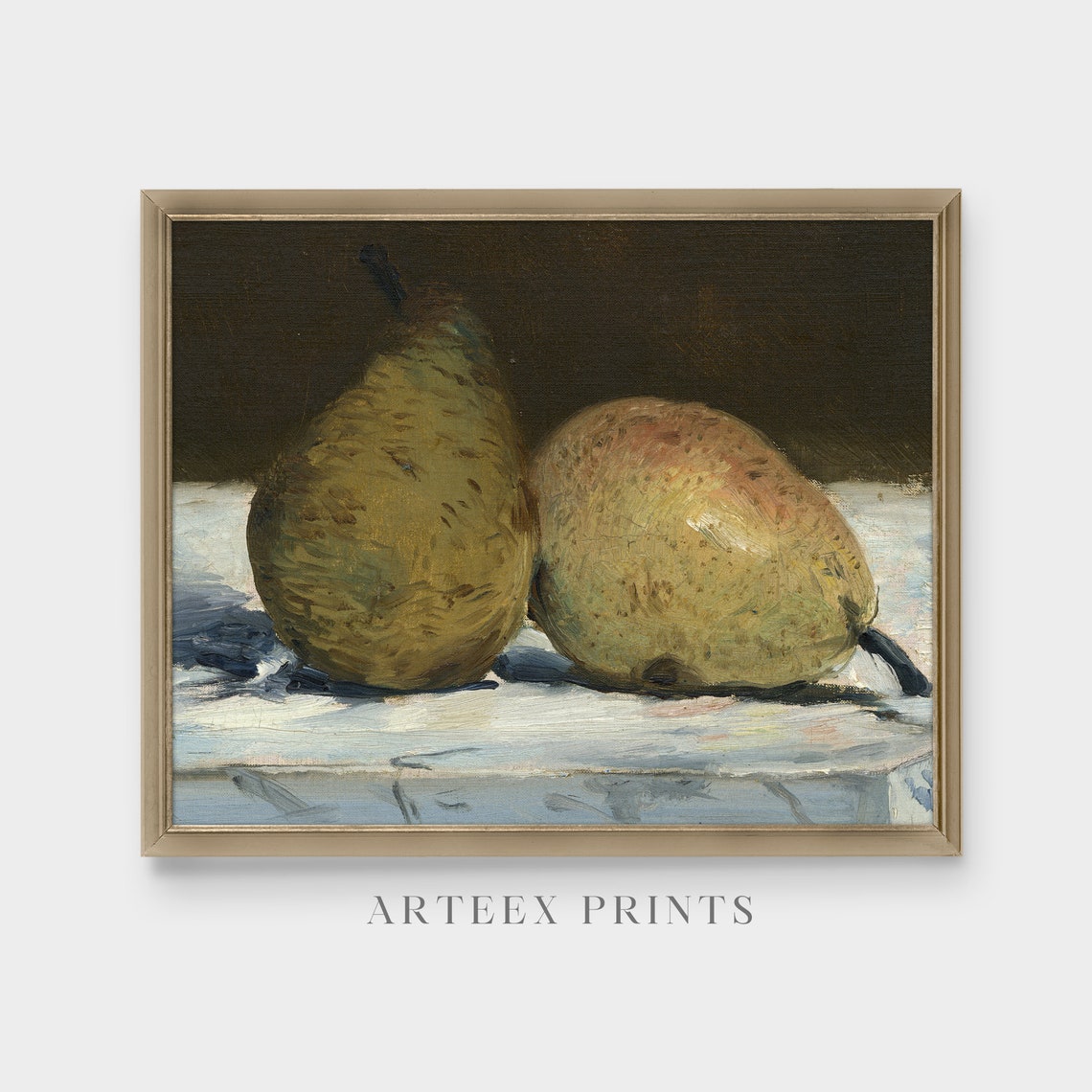 Two Ripe Pears on White Cloth Impressionist Still Life Kitchen Poster - Image 4
