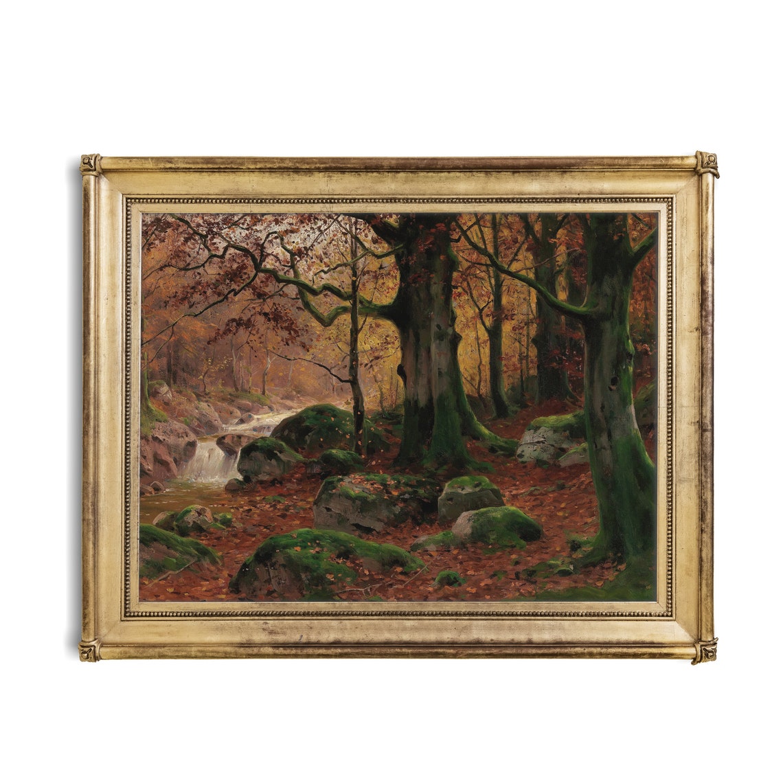 Autumn Beech Forest With Mossy Rocks and a Rushing Waterfall Poster - Image 3