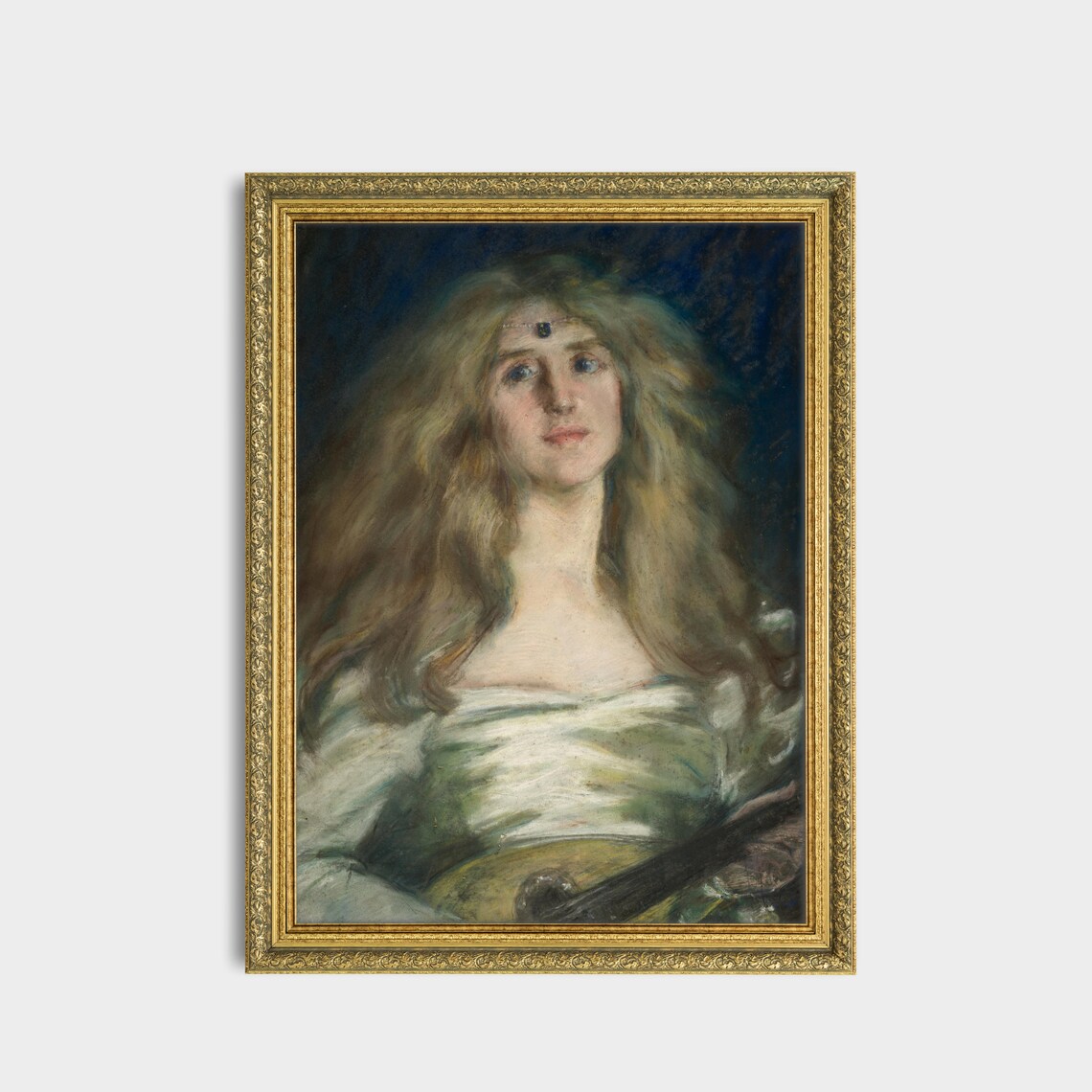 Golden Haired Woman With a Mandolin Moody Vintage Portrait Poster - Image 3