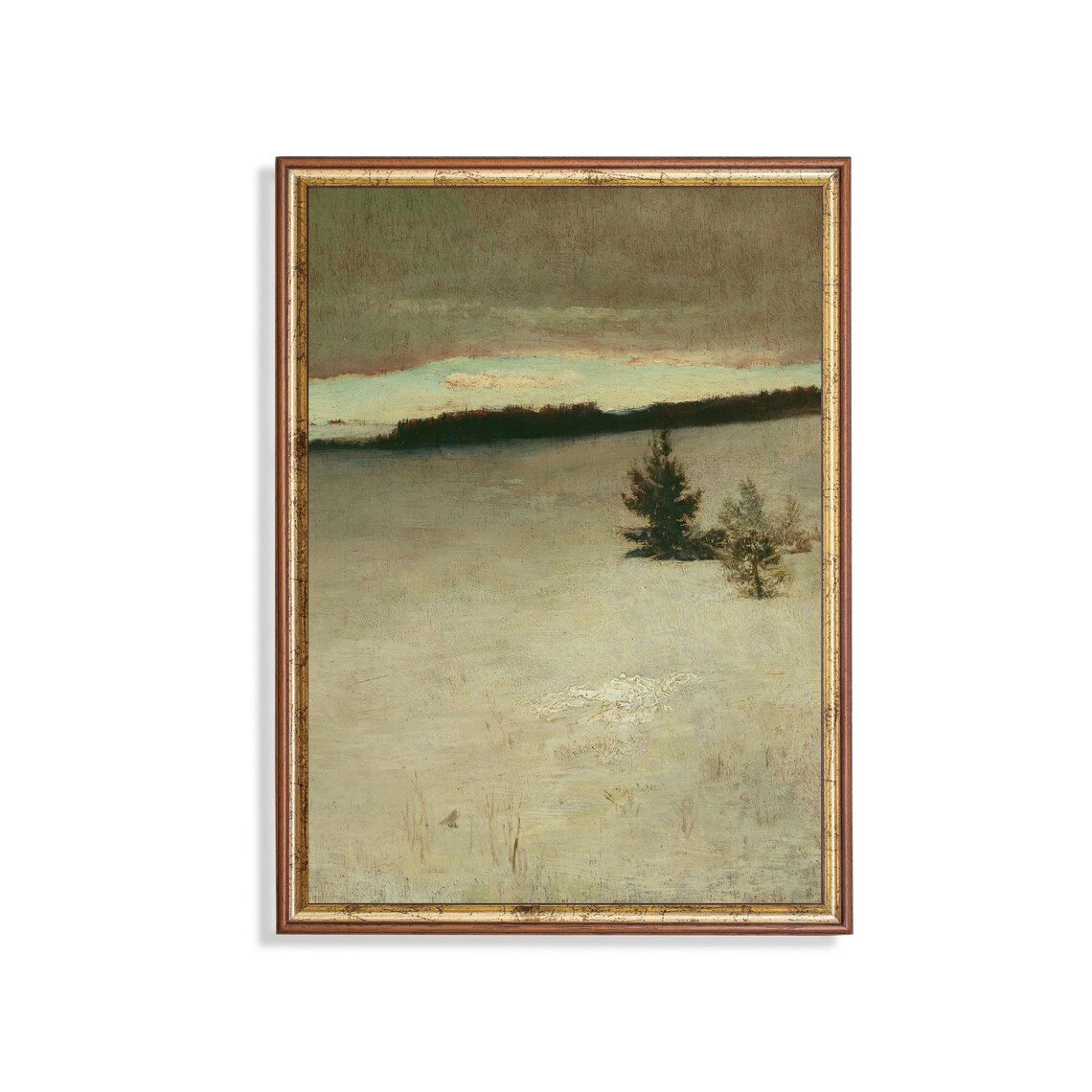 Quiet Snowy Morning Field Pines Minimalist Winter Art Poster