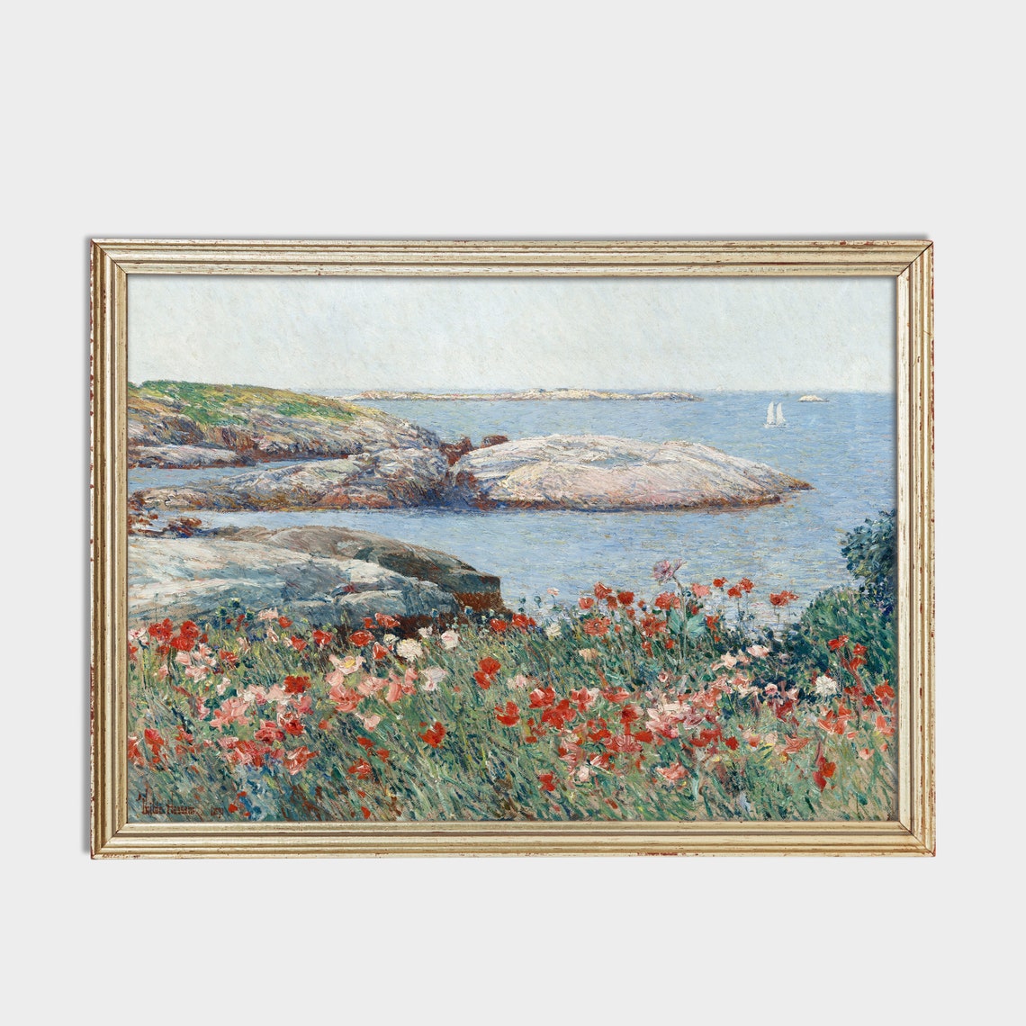 Red Poppies Swaying Above A Rocky Shore Impressionist Painting Poster - Image 2
