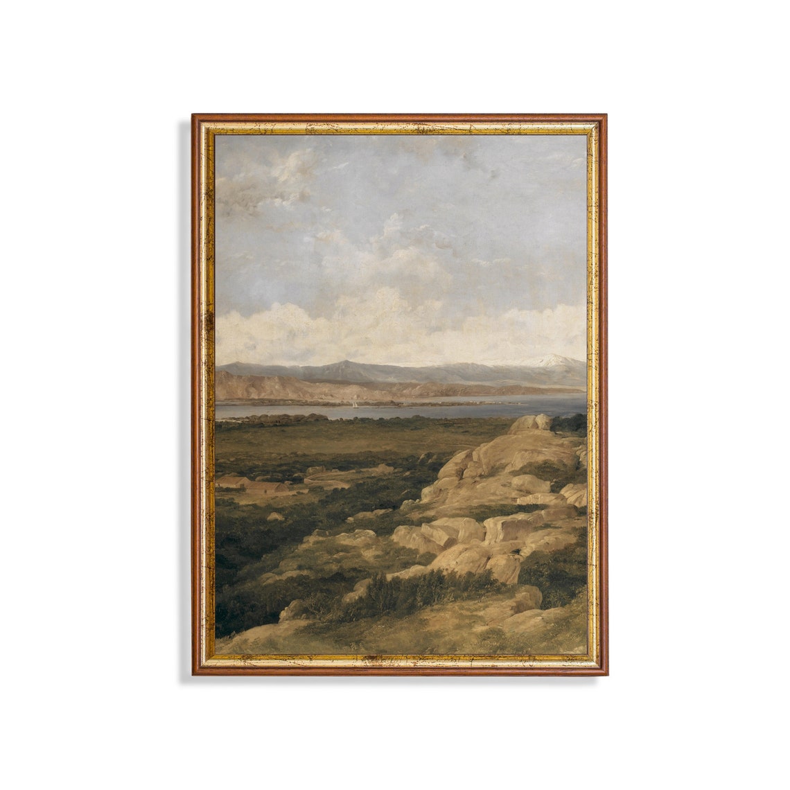 Rocky Hills Above a Lake Vintage Mountain Landscape Scenic Poster