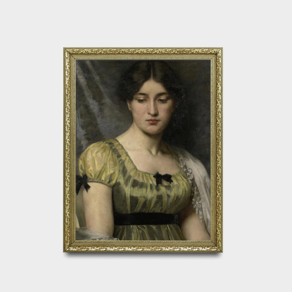 Woman in Green Empire Dress Antique Victorian Portrait Painting Poster - Image 2