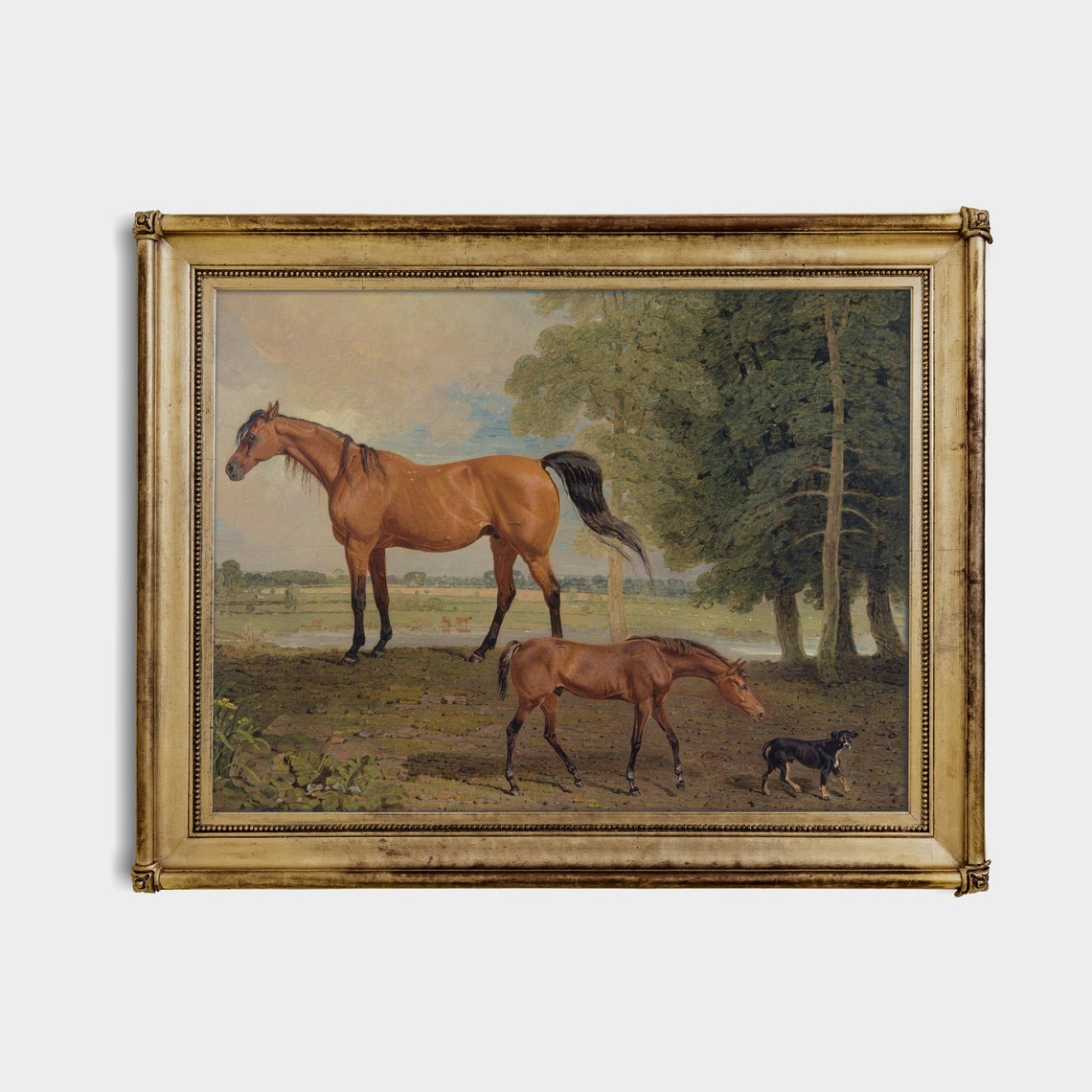 Printed And Shipped Vintage Horse Painting Antique Equestrian Art Dog And Horse Art Farm Animal Moody Rustic Art Physical Prints - Image 2