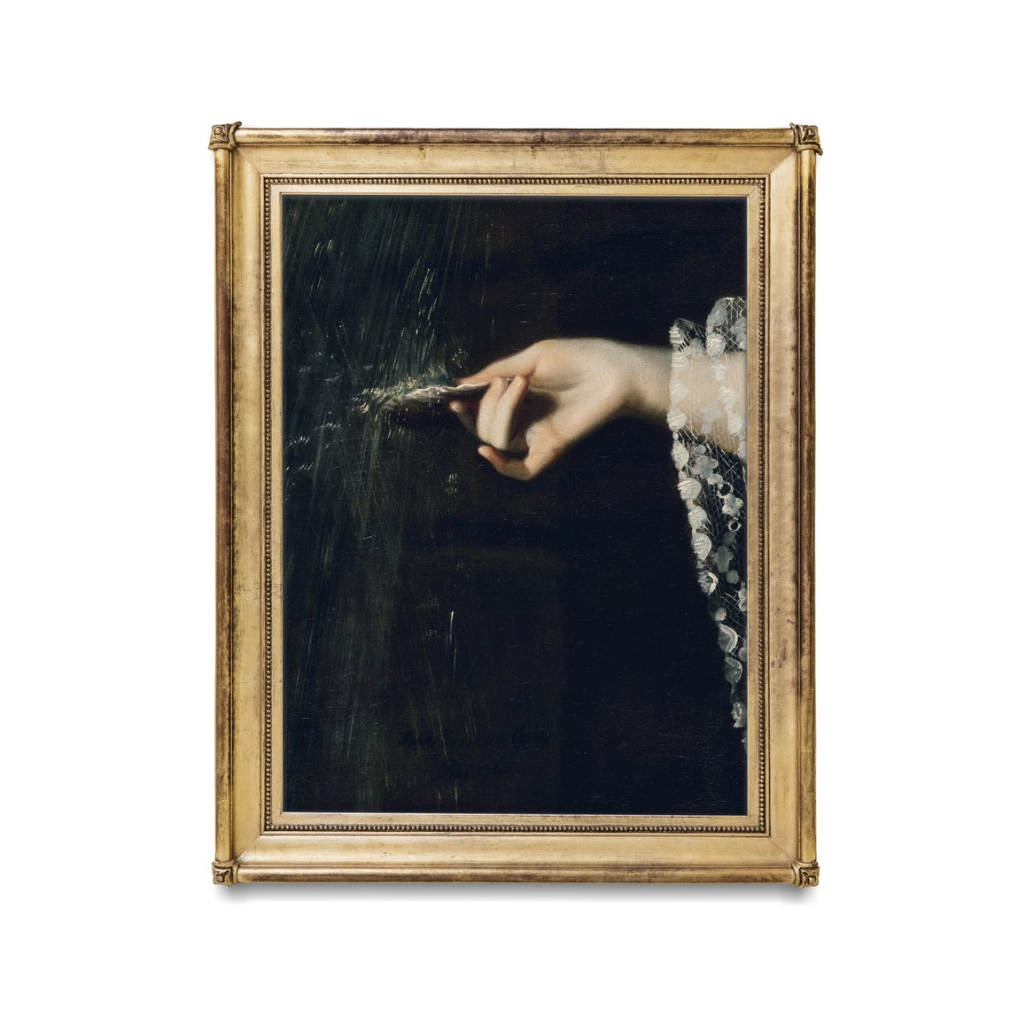 Woman's Hand with Lace Sleeve Reaching Through Darkness Poster - Image 2