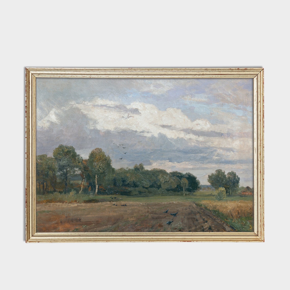 Vintage Plowed Field With Crows Under Dramatic Clouds Country Poster - Image 2