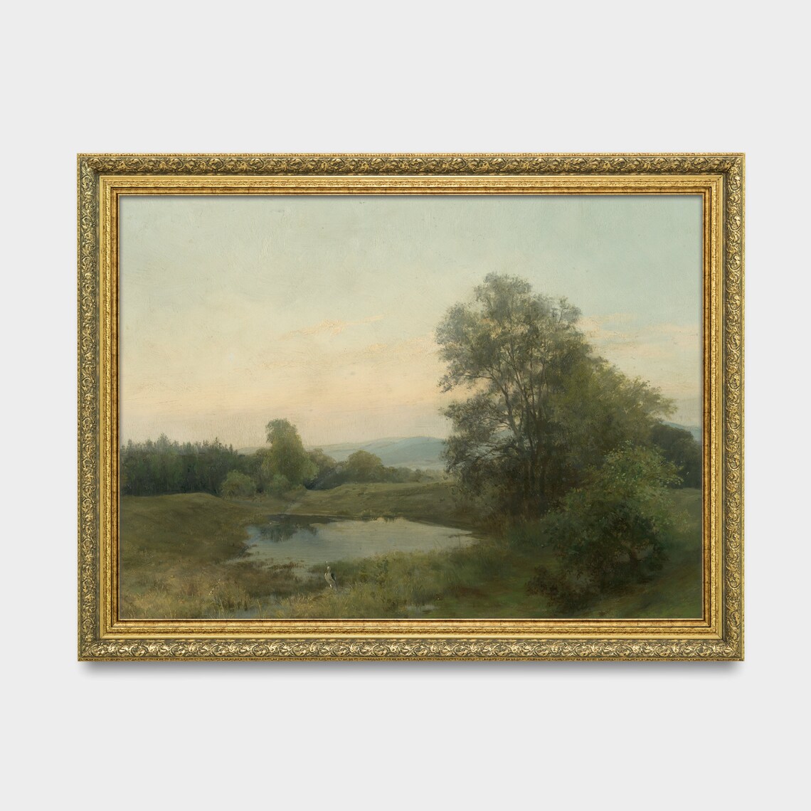 Heron at Dawn Pond Misty Meadow Sunrise Landscape Oil Painting Poster - Image 3