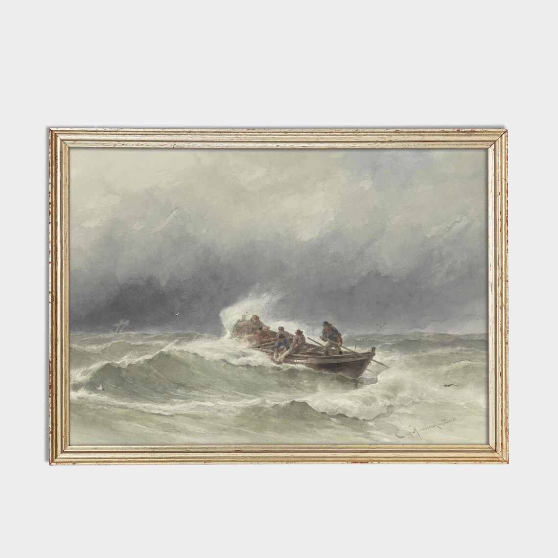 Rescue At Sea Stormy Ocean Dramatic Maritime Watercolor Poster - Image 2