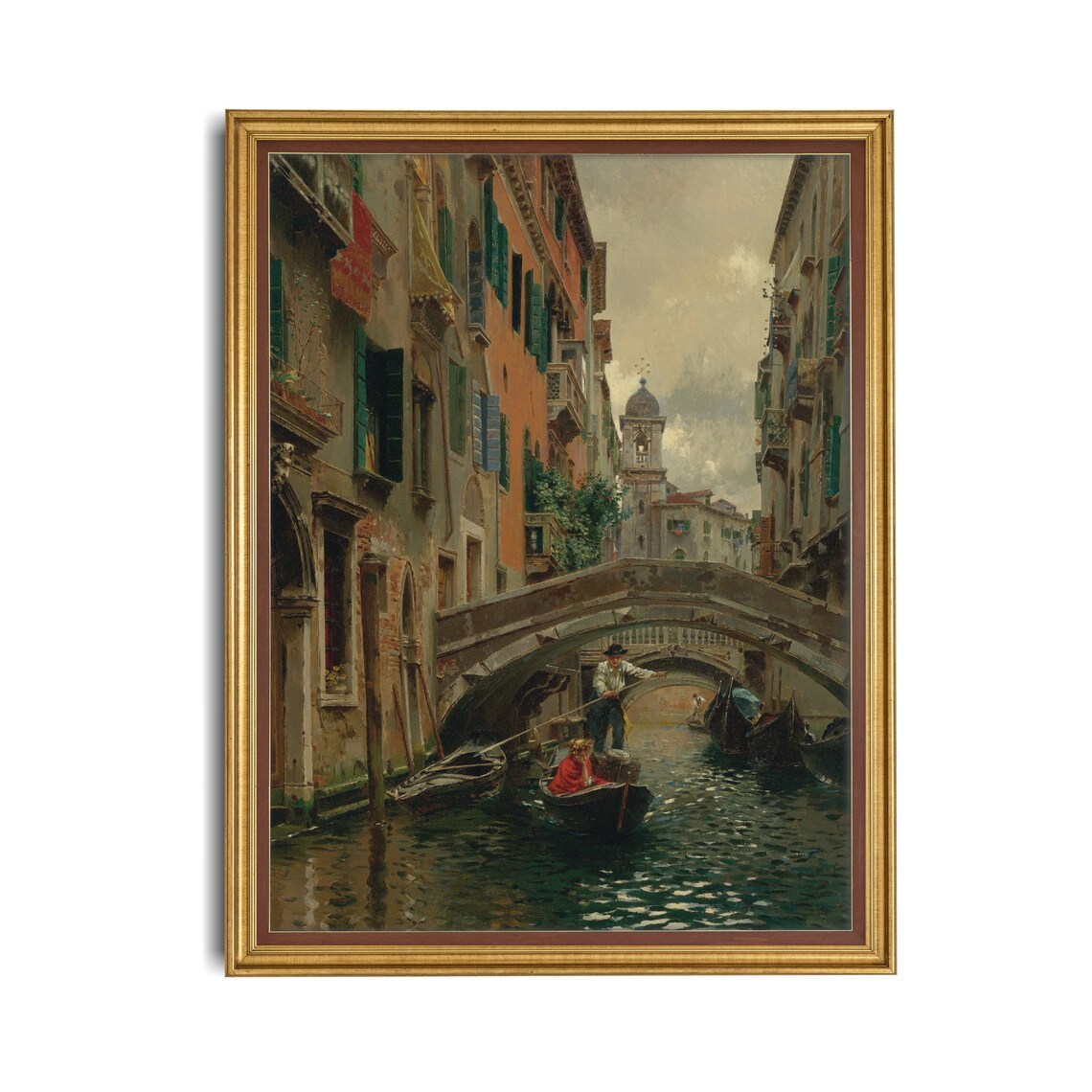Venice Canal Gondola Under Bridge Vintage Italian Painting Poster - Image 2