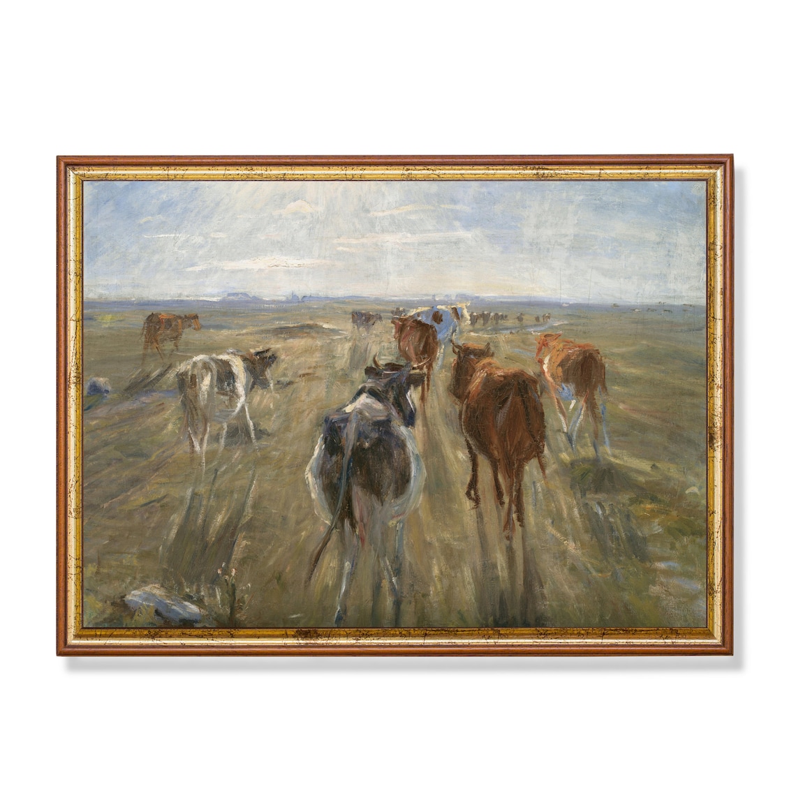 Vintage Cattle Oil Painting, Rustic Farmhouse Art Print