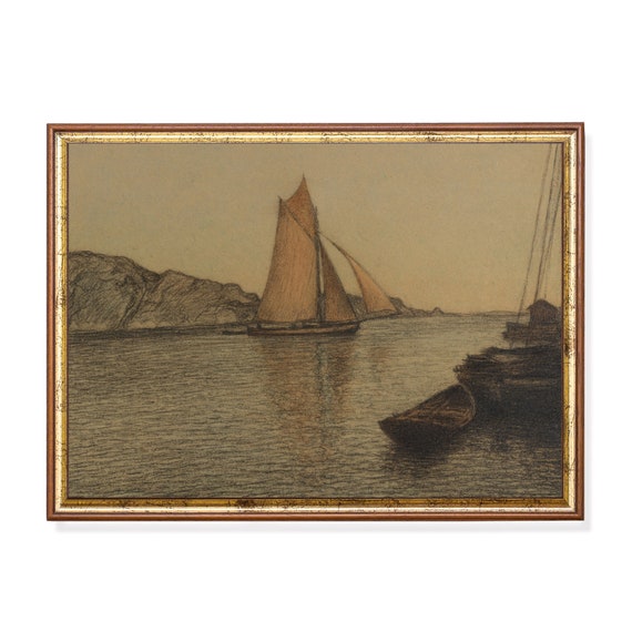 Printed And Shipped Vintage Sailors In The Strait Art Nautical Sailboat Print Antique Maritime Wall Art Classic Sailing Scene Decor