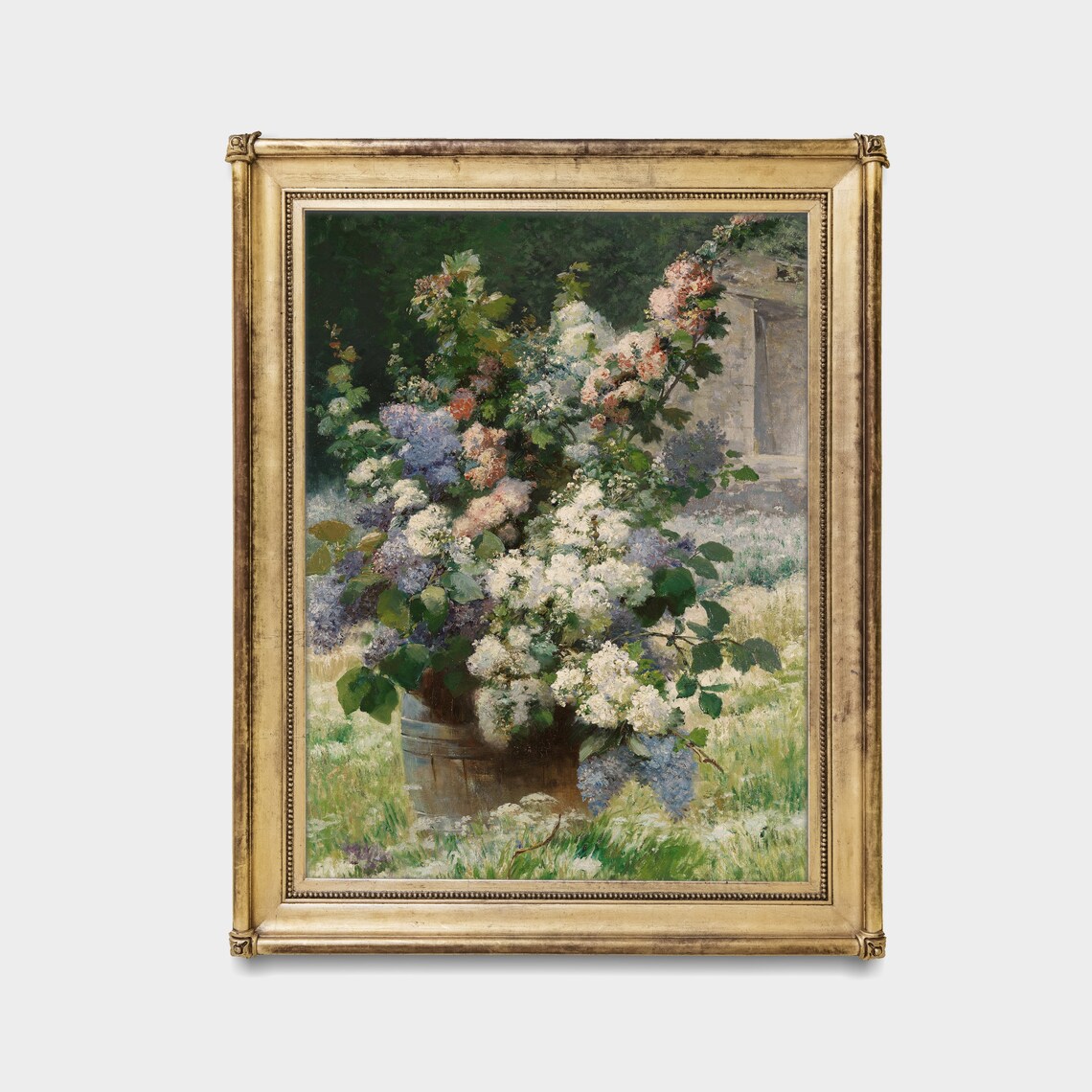 Lilac Bouquet in a Wooden Barrel Vintage Spring Floral Art Poster - Image 2
