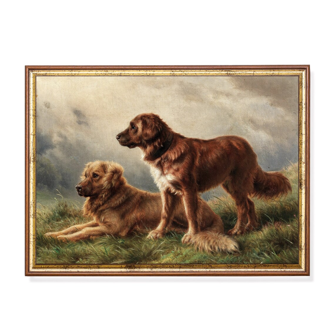 Vintage Dogs Painting, Antique Animal Print