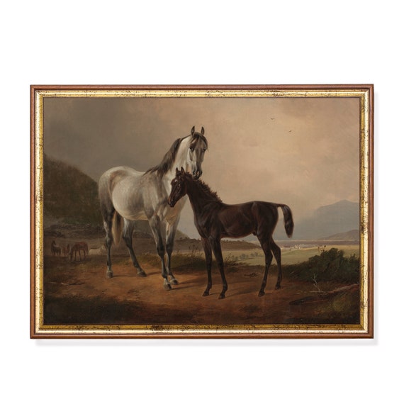 Print And Ship Vintage Horse Painting Antique Equine Print Moody Rustic Animals Artwork Mailed Art Farmhouse Decor Fine Art