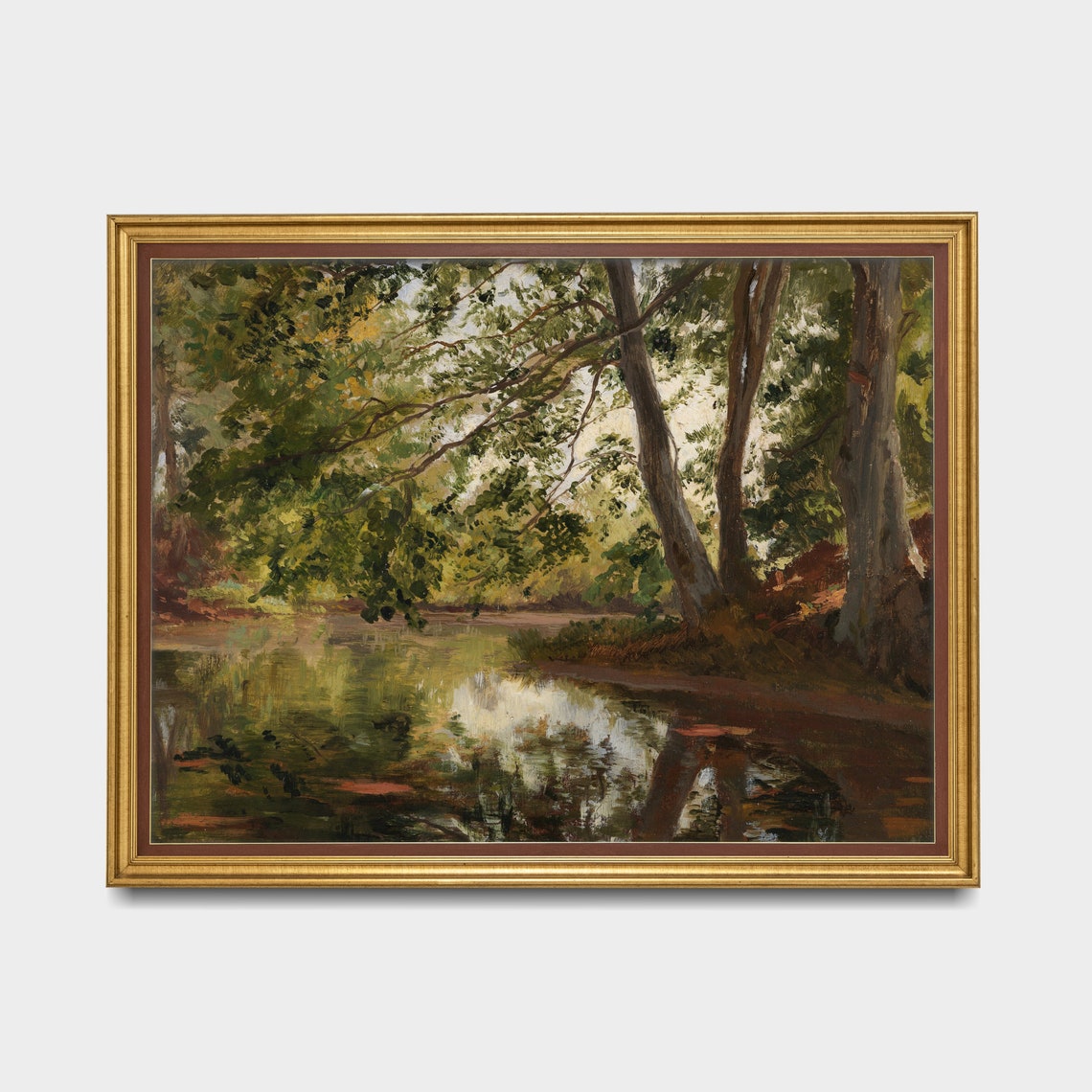 Sunlit Woodland Stream With Tree Reflections Vintage Landscape Poster - Image 3