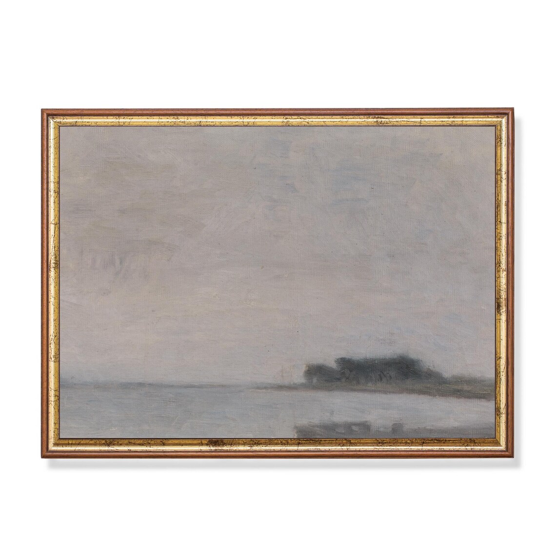 Minimalist Pale Coastal Seascape Muted Gray Horizon Antique Poster