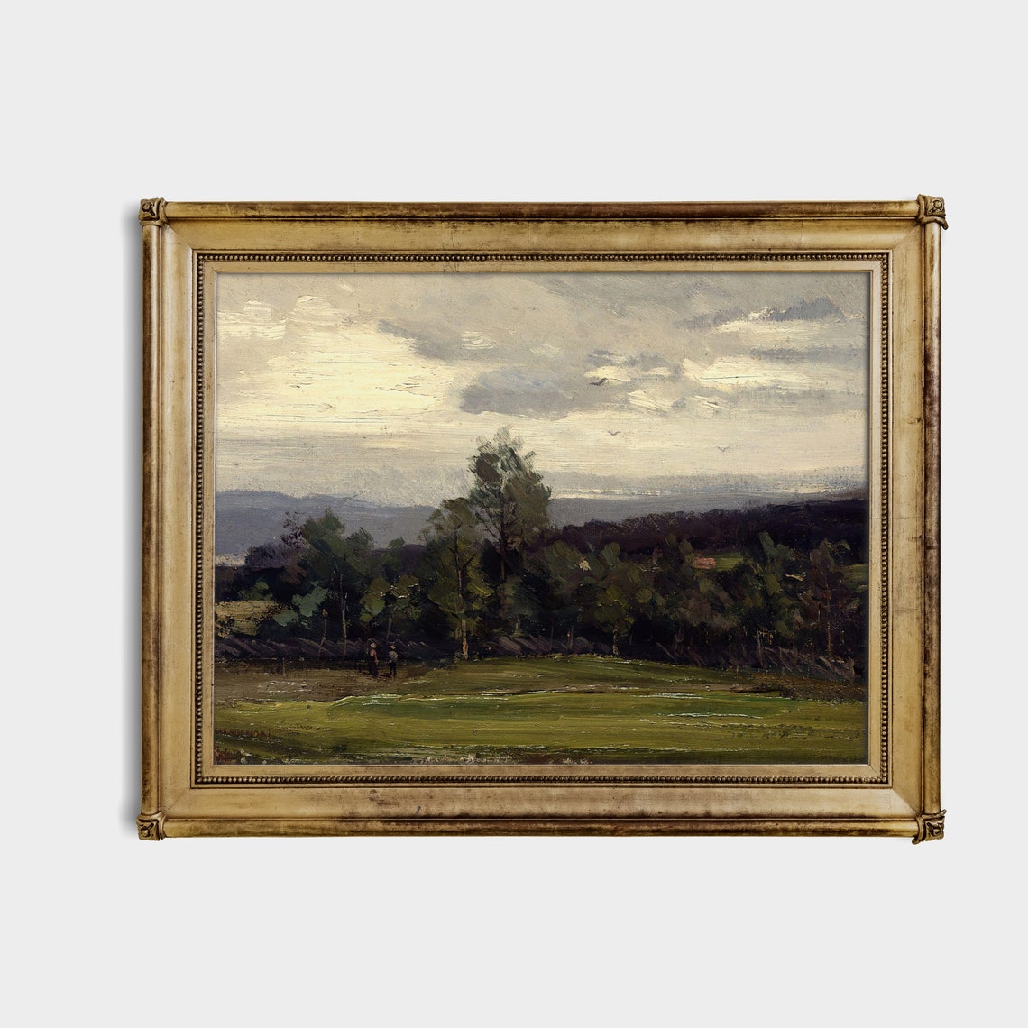 Sunlit Green Meadow with Two Figures Vintage Pastoral Landscape Poster - Image 2