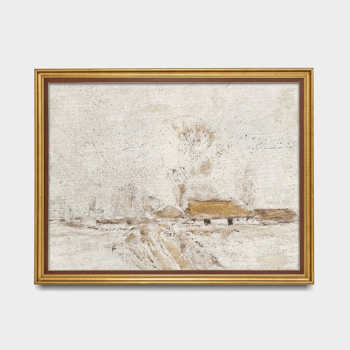Minimal Muted Landscape With a Thatched Cottage Antique Poster - Image 5