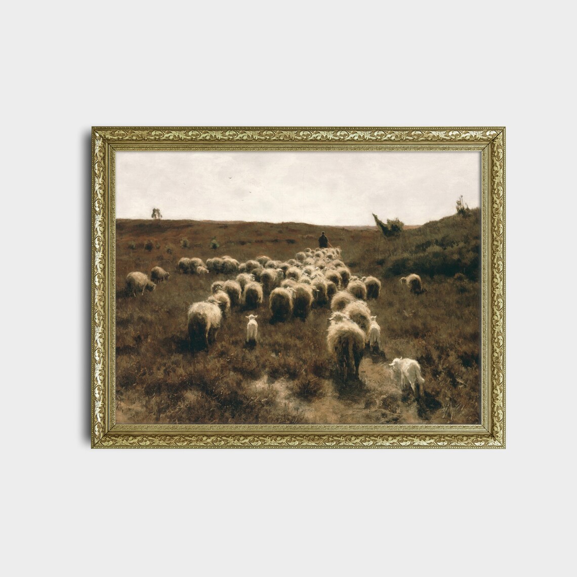 Shepherd with Flock of Sheep on the Moor Vintage Pastoral Poster - Image 2