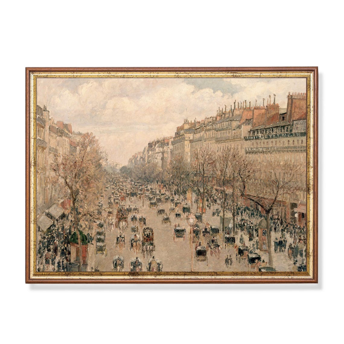 Bustling Paris Boulevard with Carriages Vintage Impressionist Poster