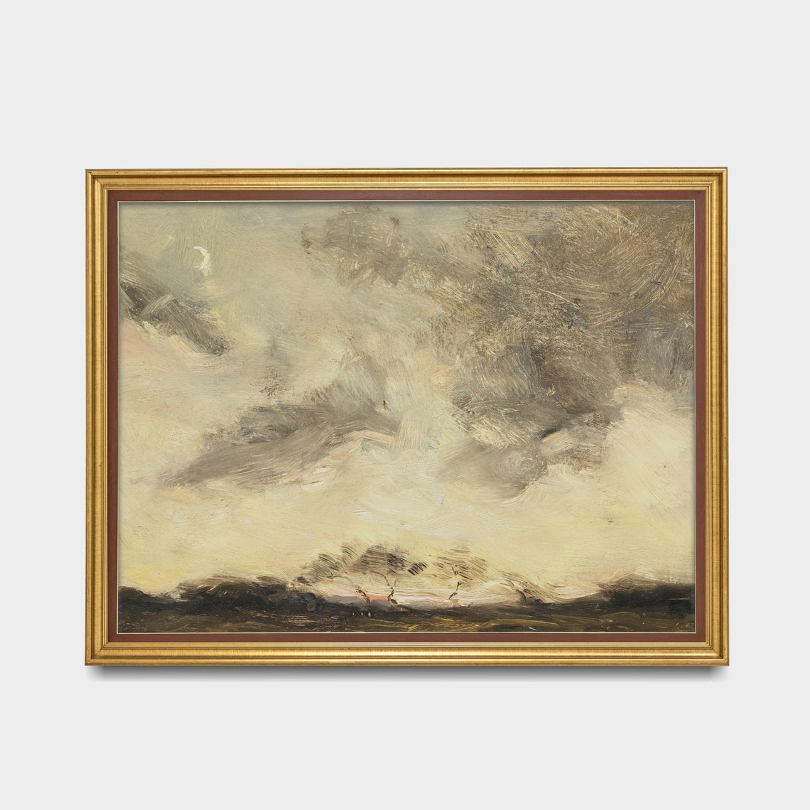 Moody Gray Cloud Study Over Dark Open Fields Vintage Sky Poster - Image 2