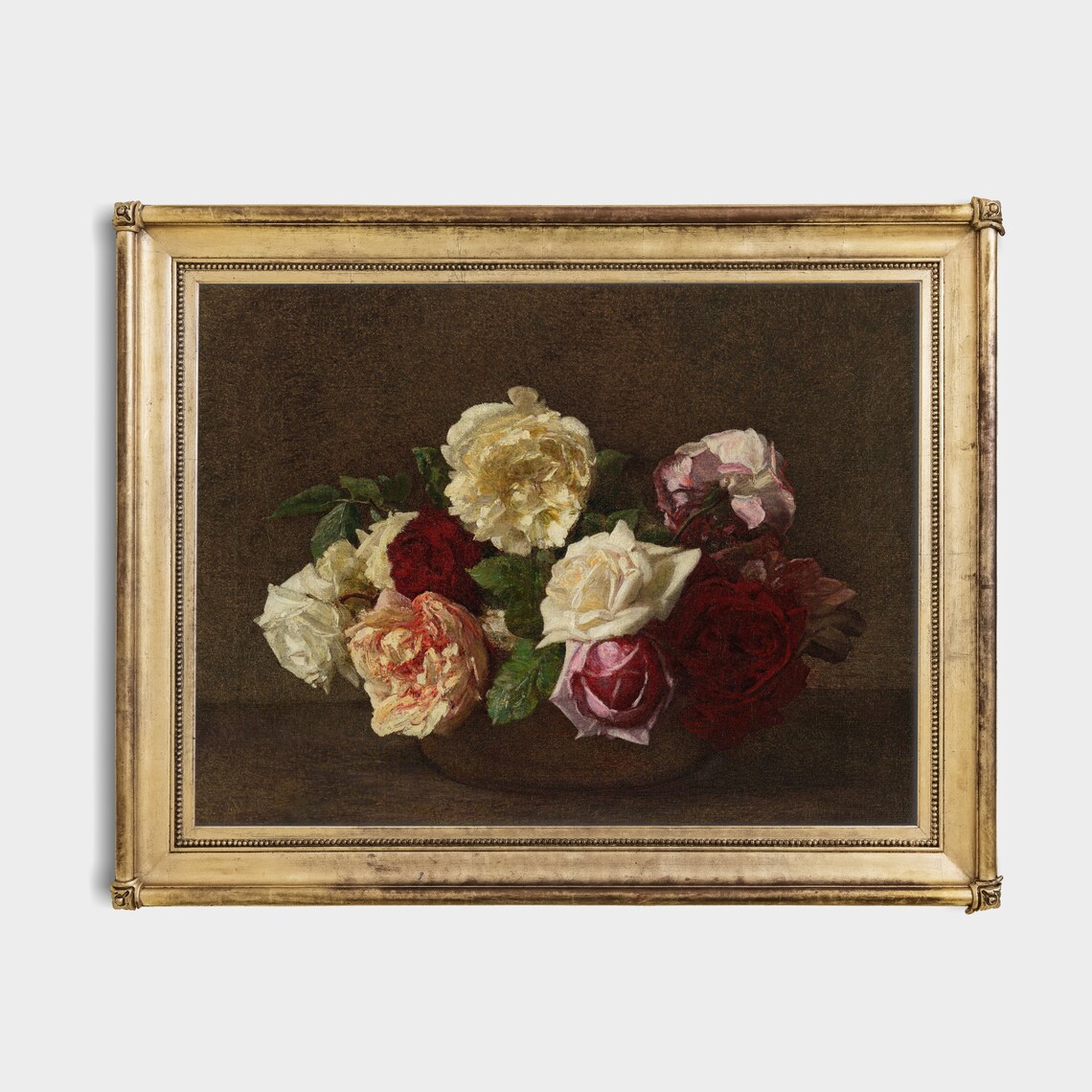 Bouquet of Roses in Bowl Classic Floral Still Life Painting Art Poster - Image 2