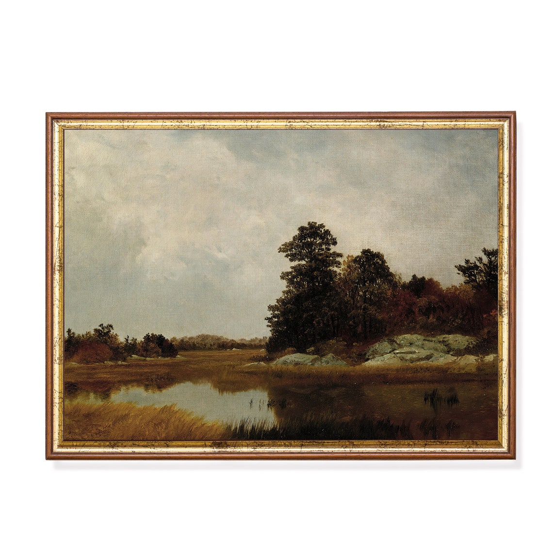 Autumn Wetland Pond With Golden Trees Vintage Landscape Poster