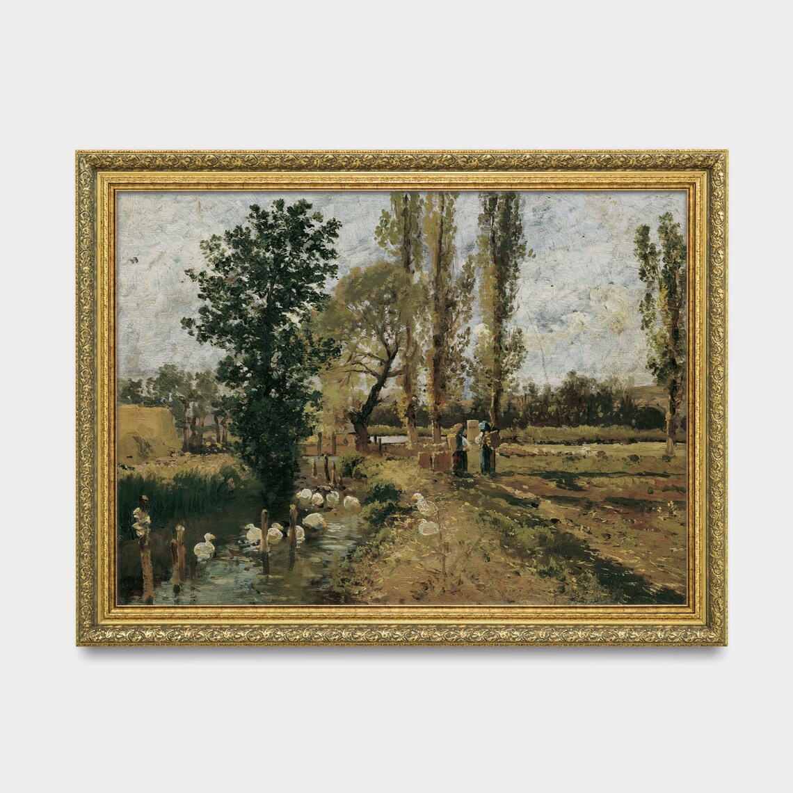 Ducks on Pond Washerwomen Poplar Trees Rustic French Farm Scene Poster - Image 2