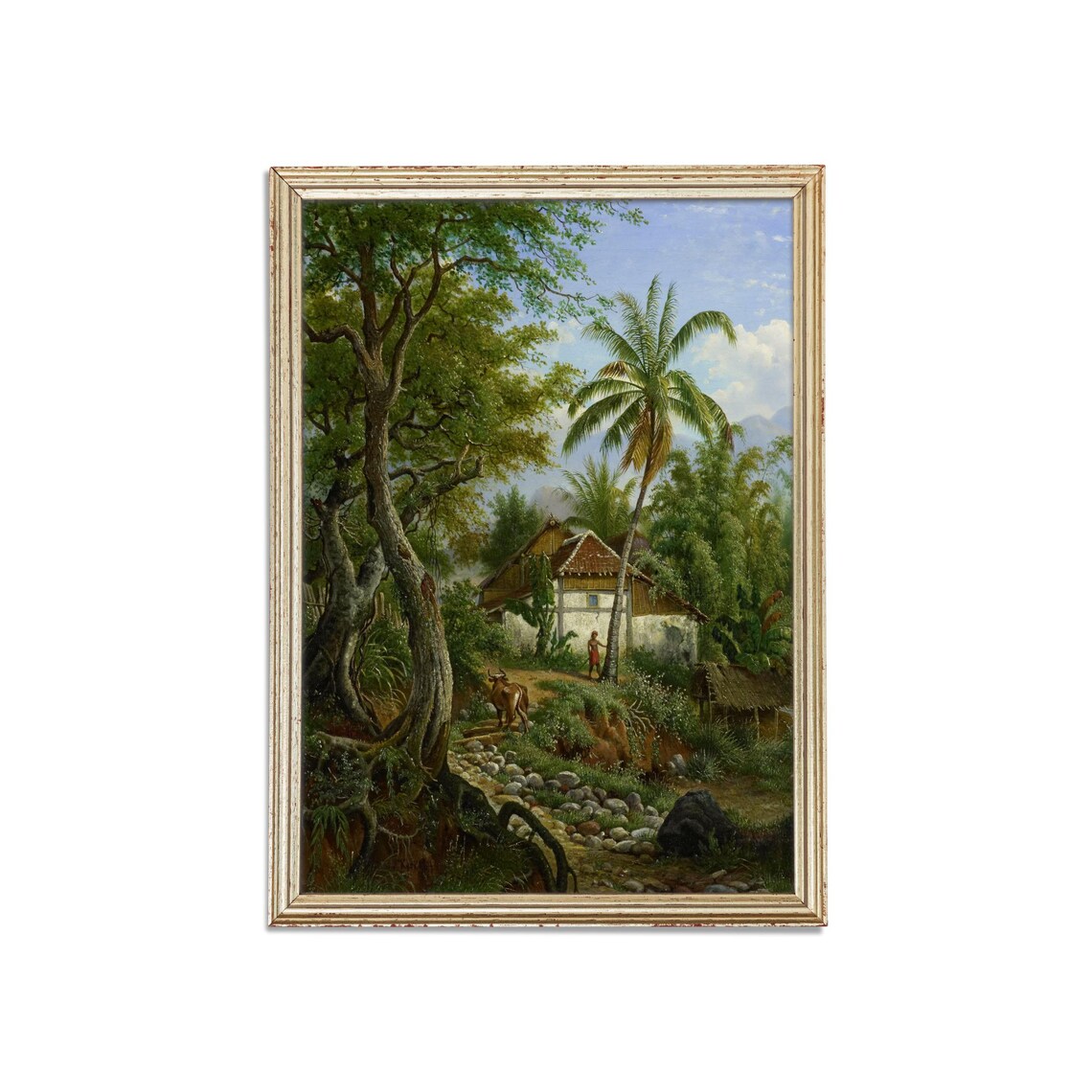 Tropical Landscape with Palm Trees and a Village Hut Art Poster - Image 3