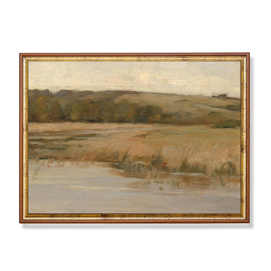 Golden Marsh Reflections at Dusk Vintage Landscape Art Poster