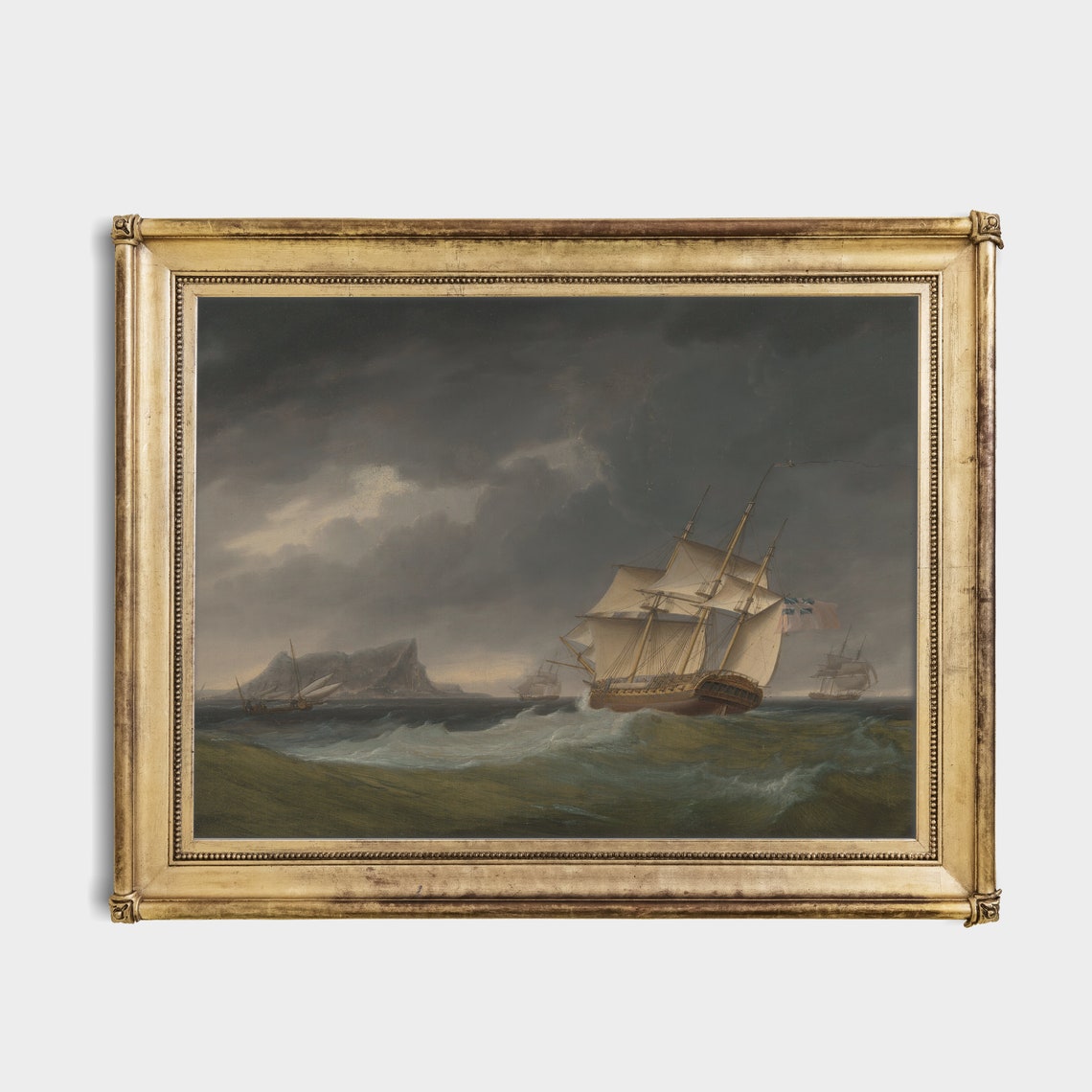 Sailing Ship Painting Nautical Decor Vintage Seascape Print Moody Rustic Wall Decor Art Antique Ocean - Image 4