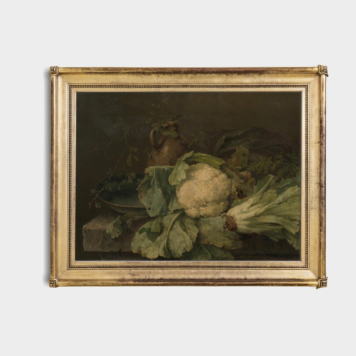 Printed And Shipped Vintage Still Life With Vegetables Antique Kitchen Print Moody Rustic Kitchen Wall Art Cauliflower And Endive - Image 4
