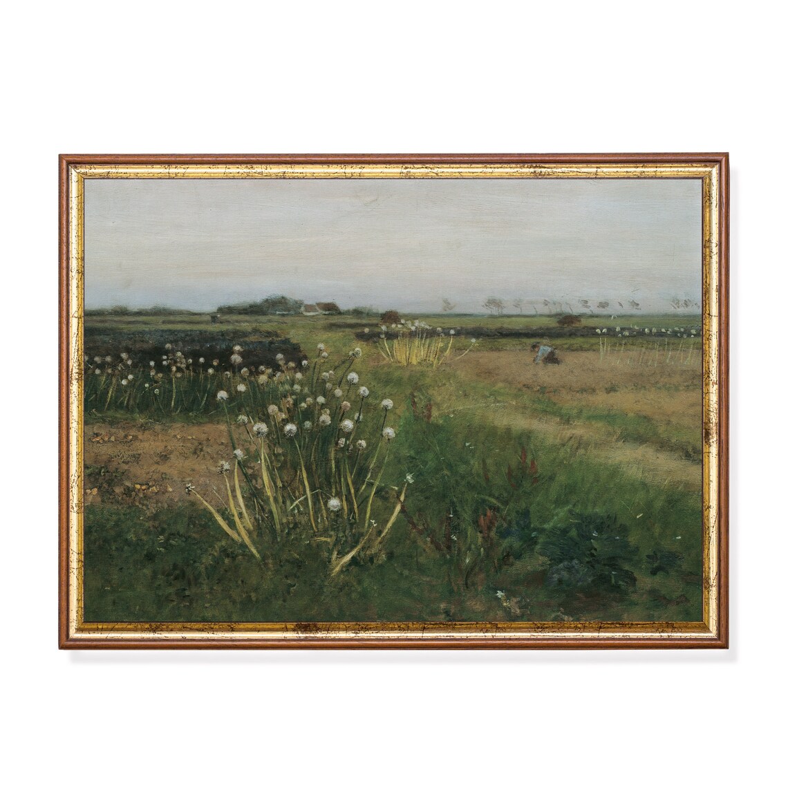 Flower Dotted Vegetable Garden Field at Dusk Rustic Landscape Poster