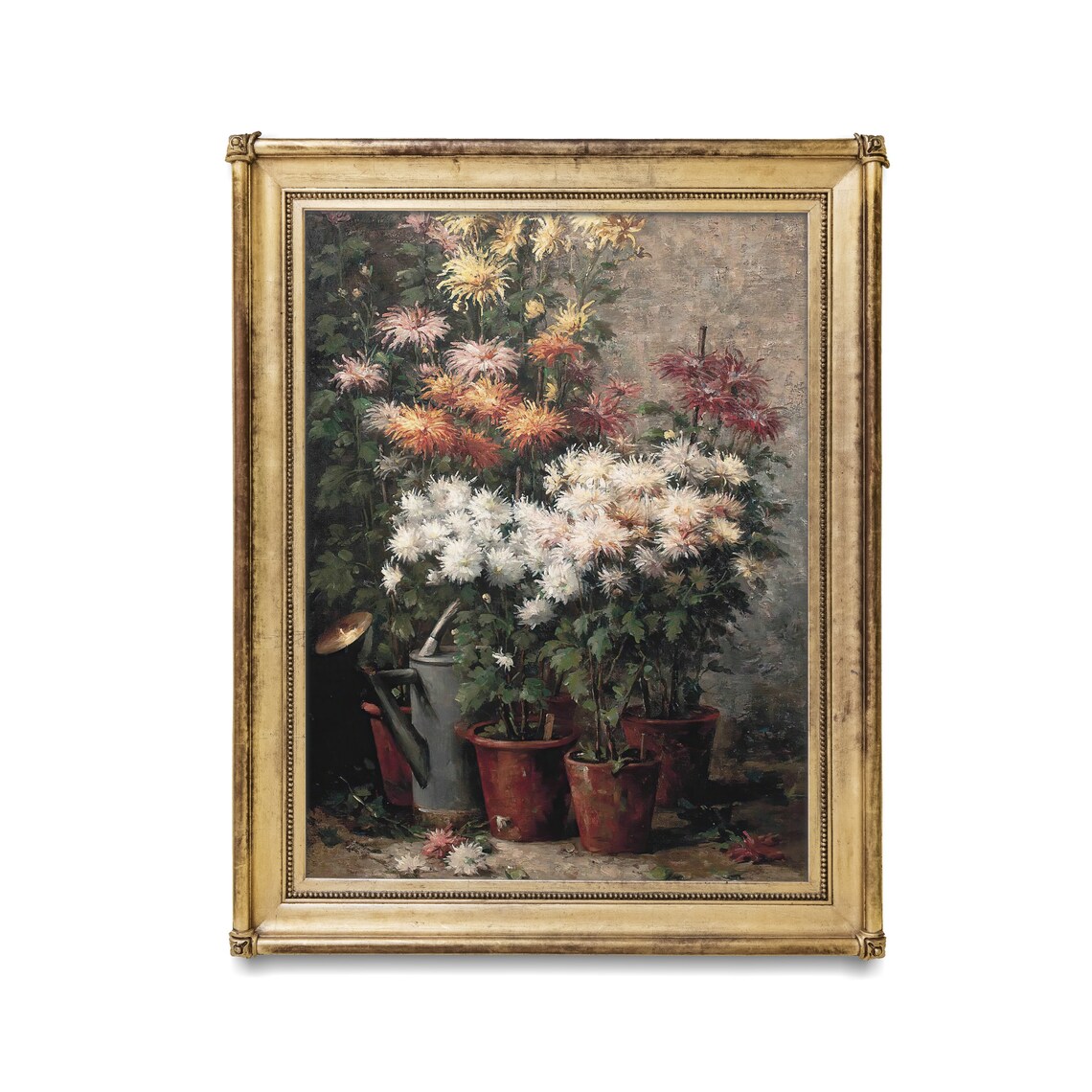 Potted Chrysanthemums with Watering Can Autumn Garden Floral Poster - Image 4