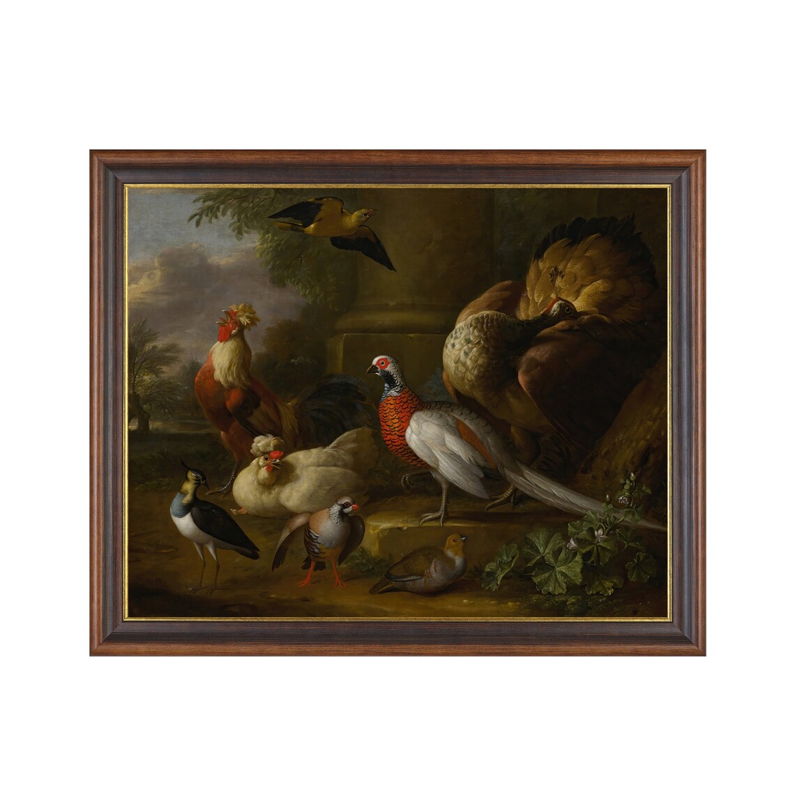 Rooster Pheasant and Turkey Game Bird Vintage Oil Painting Poster