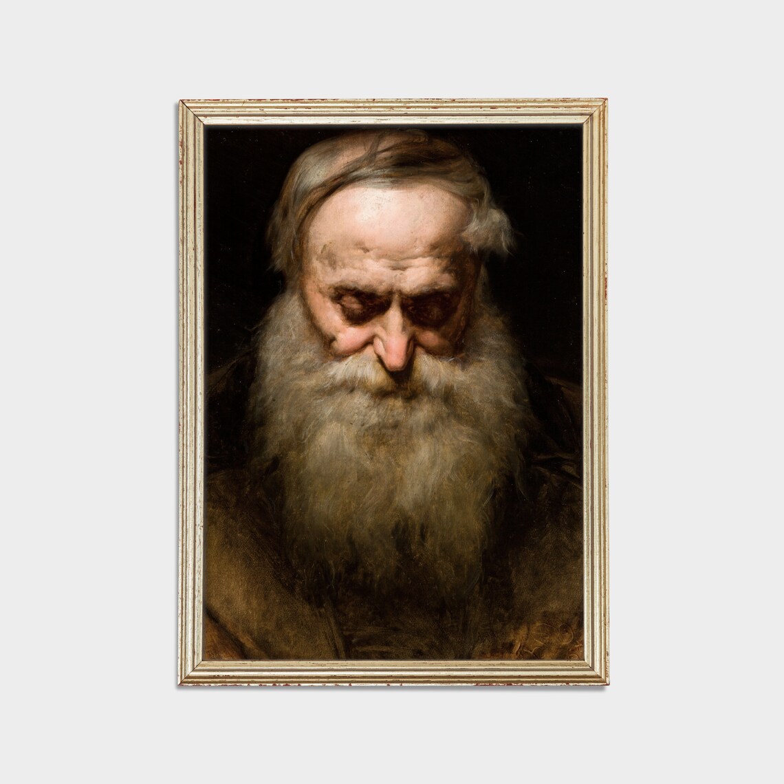 Downcast Old Man With Long White Beard Dark Moody Portrait Poster - Image 2
