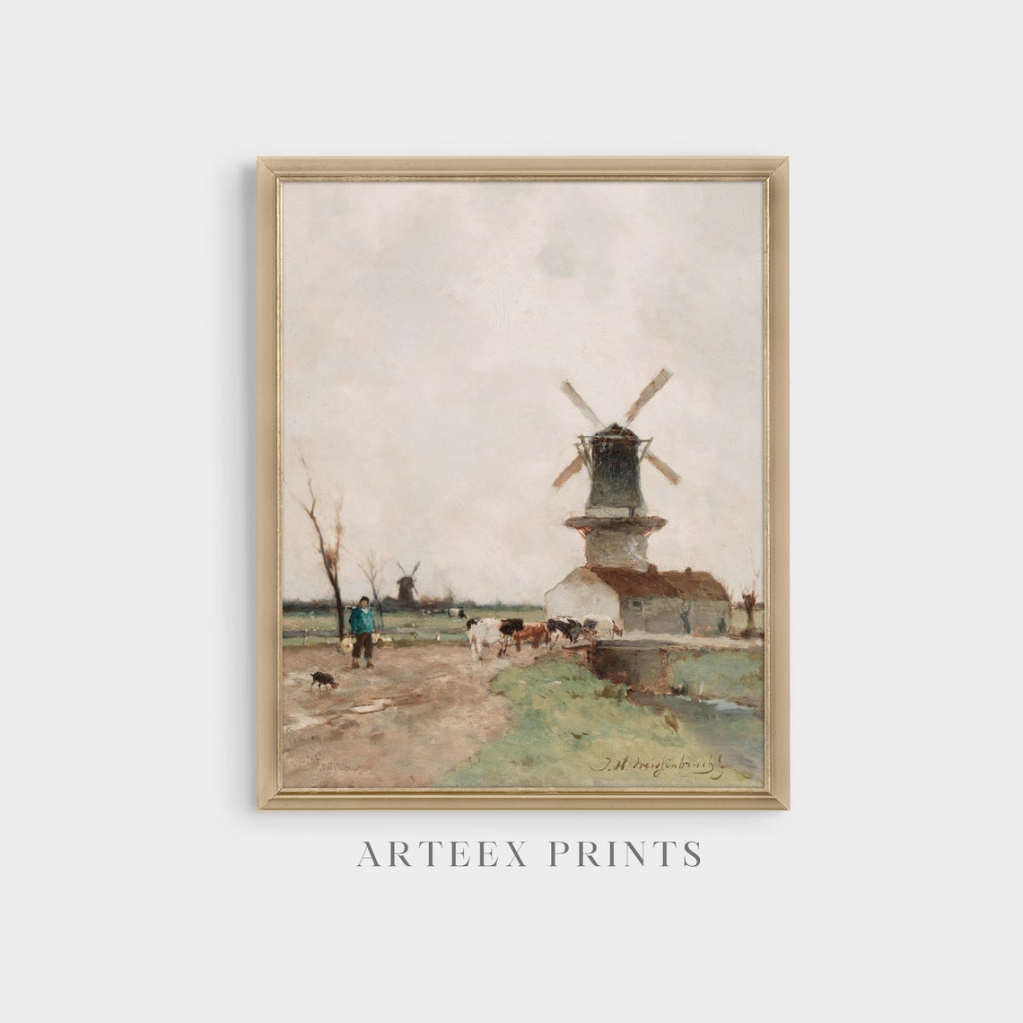 Dutch Polder Windmill with a Herdsman and Cattle Scene Poster - Image 5