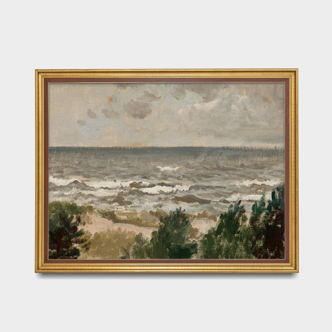 Choppy Seascape Seen from Pine-Topped Dunes Vintage Oil Poster - Image 2