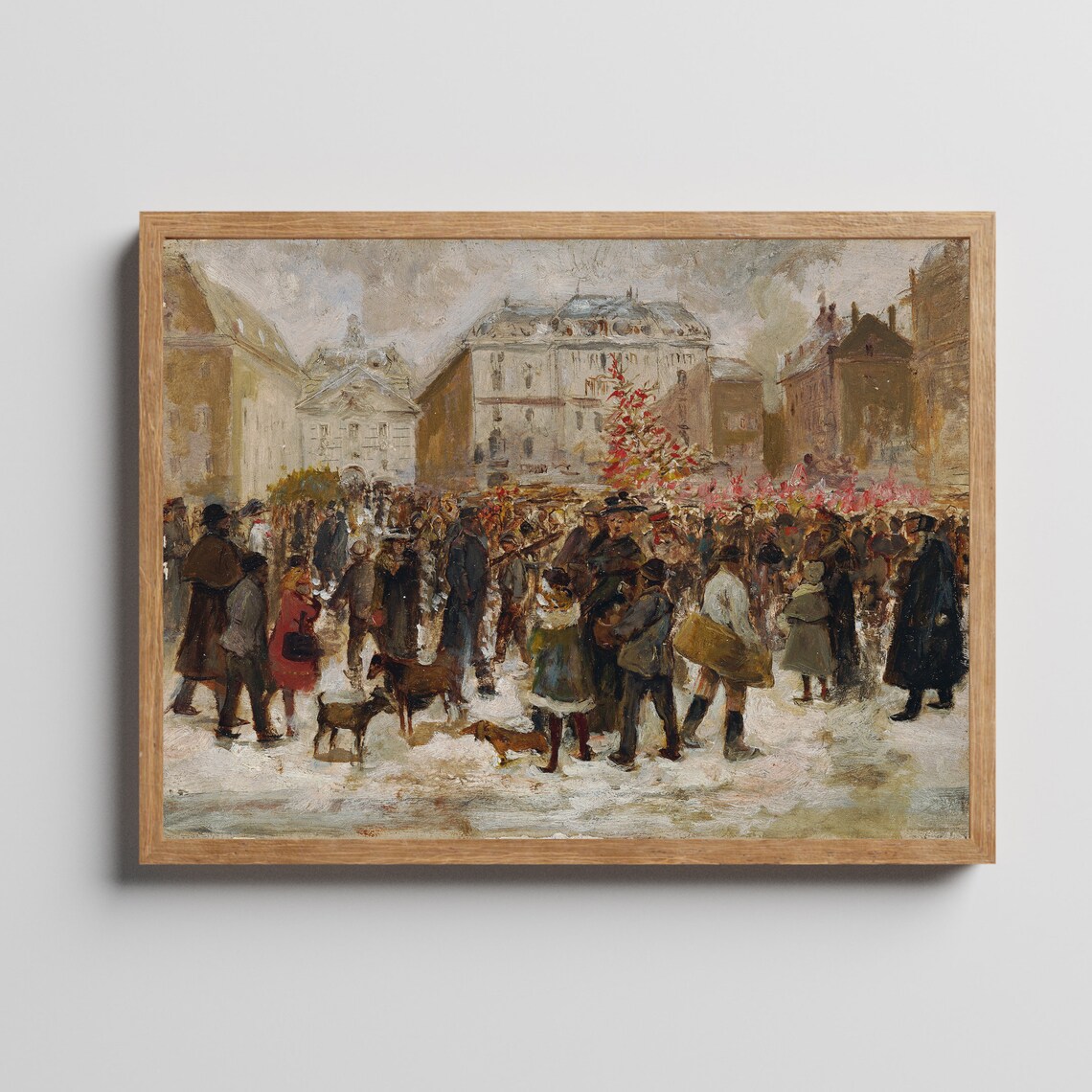 Bustling Christmas Market Square with Crowd Festive Winter Poster - Image 2