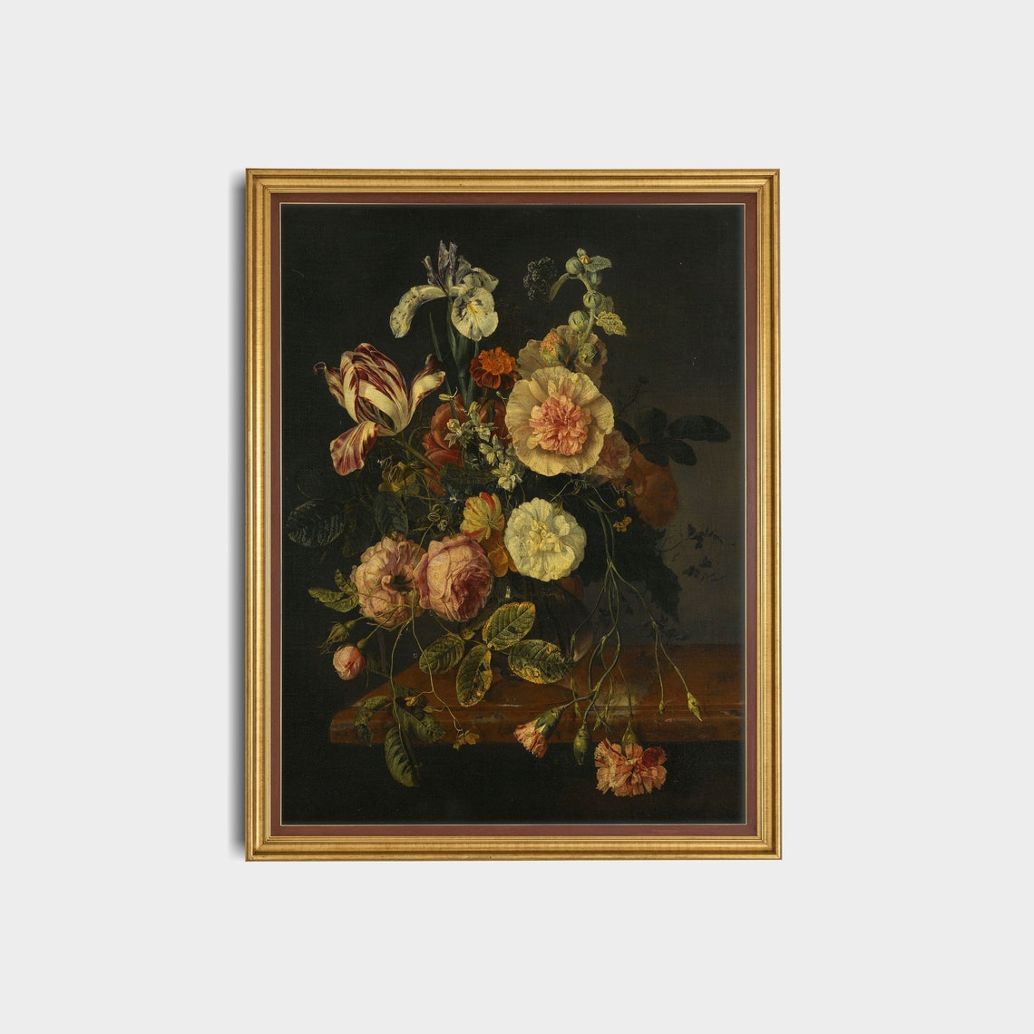 Dutch Old Master Flower Bouquet with Roses and Tulips Poster - Image 2